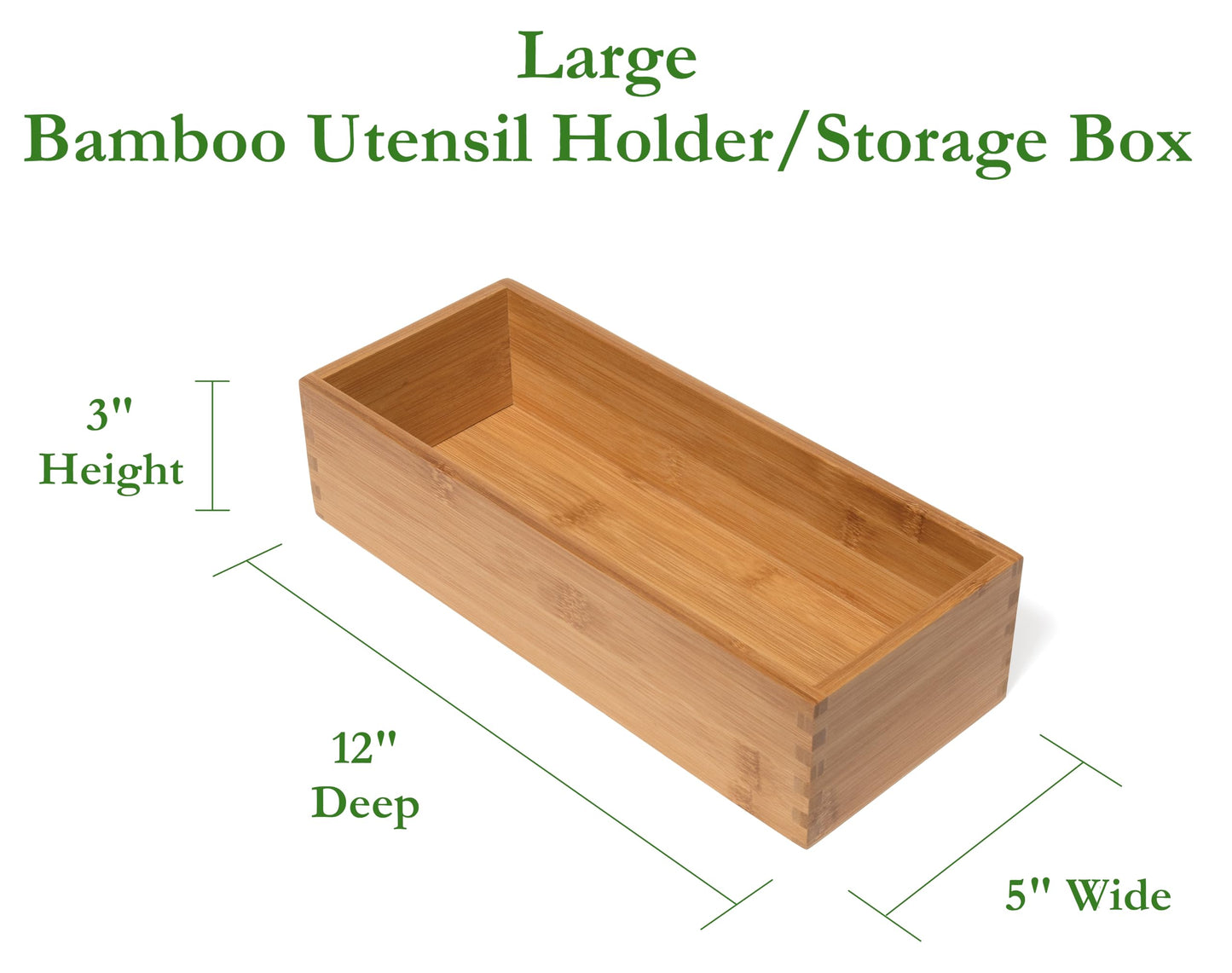 Lipper International Bamboo Wood Utensil Holder Storage Box for Cooking Tools, Makeup, or Office Supplies, 5" x 12" x 3"