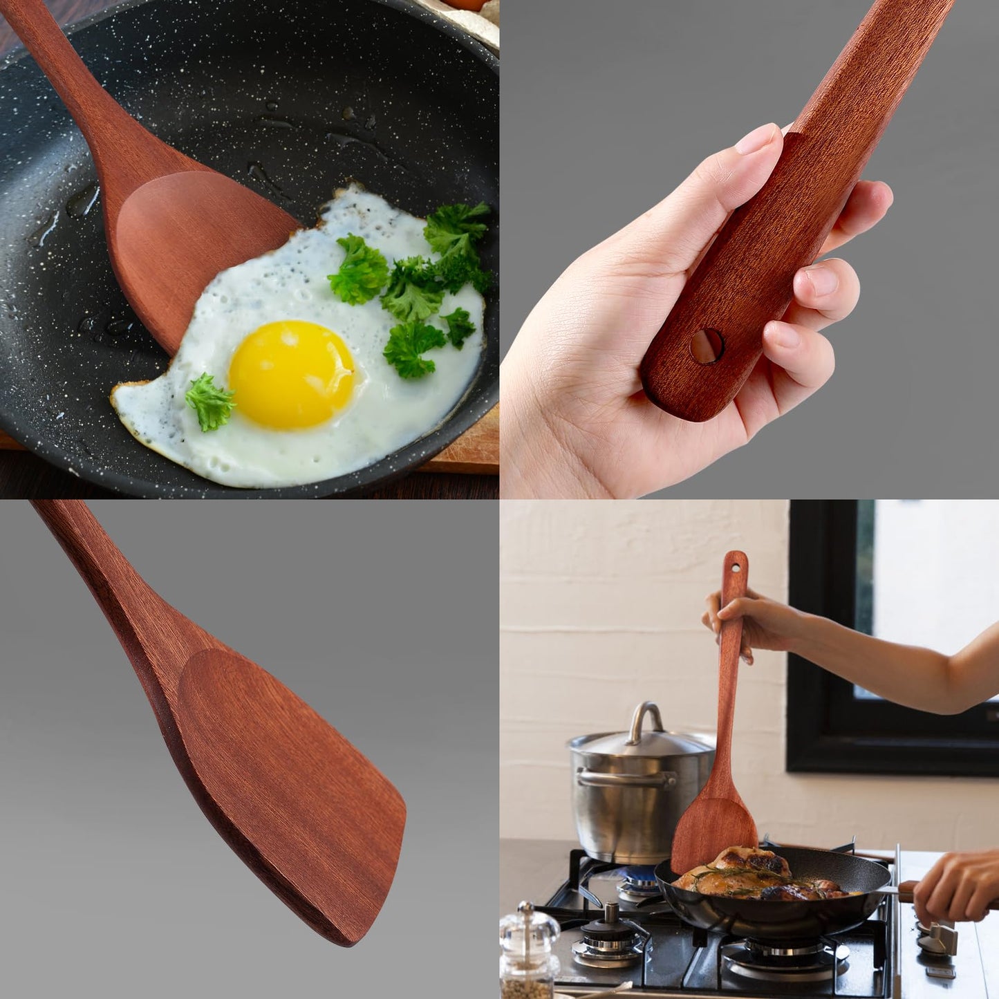 LorisArm 13.5-inch Cherry Wooden Spatula Turner Long Handle, Wood Kitchen Spatula Turner, Egg Scraper, Wood Cooking Utensil, Kitchen Spatulas for Flipping, Serving, Scraping & Turning.