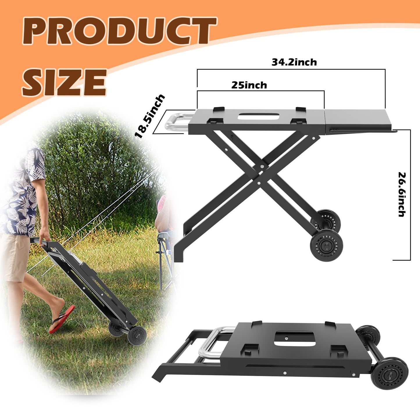 MOASKER Woodfire Outdoor Grill Stand for Ninja Woodfire OG700 Series, Collapsible Outdoor Grill Stand for Ninja OG701 OG751 Woodfire Accessories Portable Grill Cart with Wheels for Outside Camping