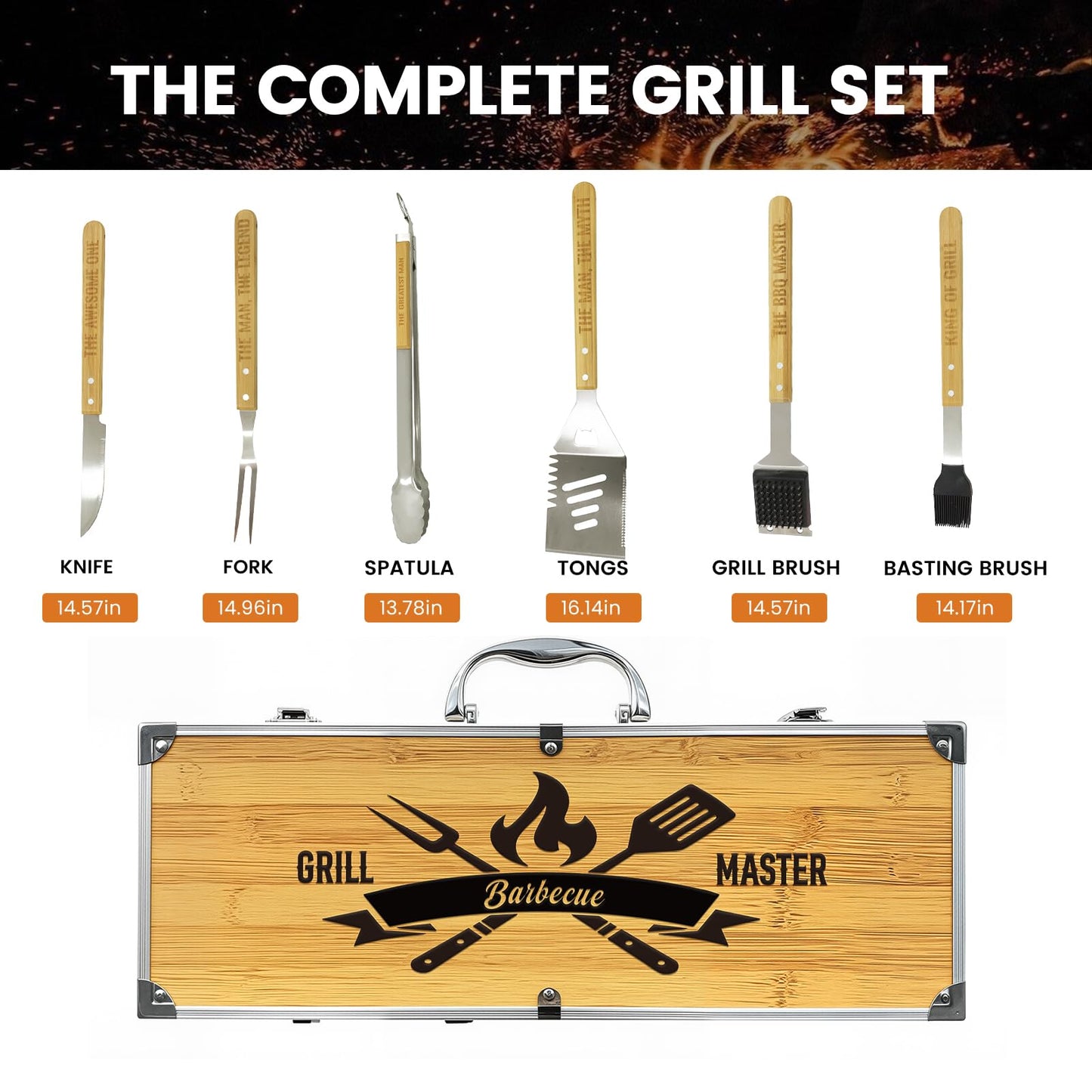 Grilling Accessories Kit for Outdoor BBQ,Heavy Duty Grilling Tools Wooden BBQ Grill Accessories Kit for Backyard Grill Utensils Set Gifts for Fathers Day, Grill Tools Set for Outdoor Grill with Case