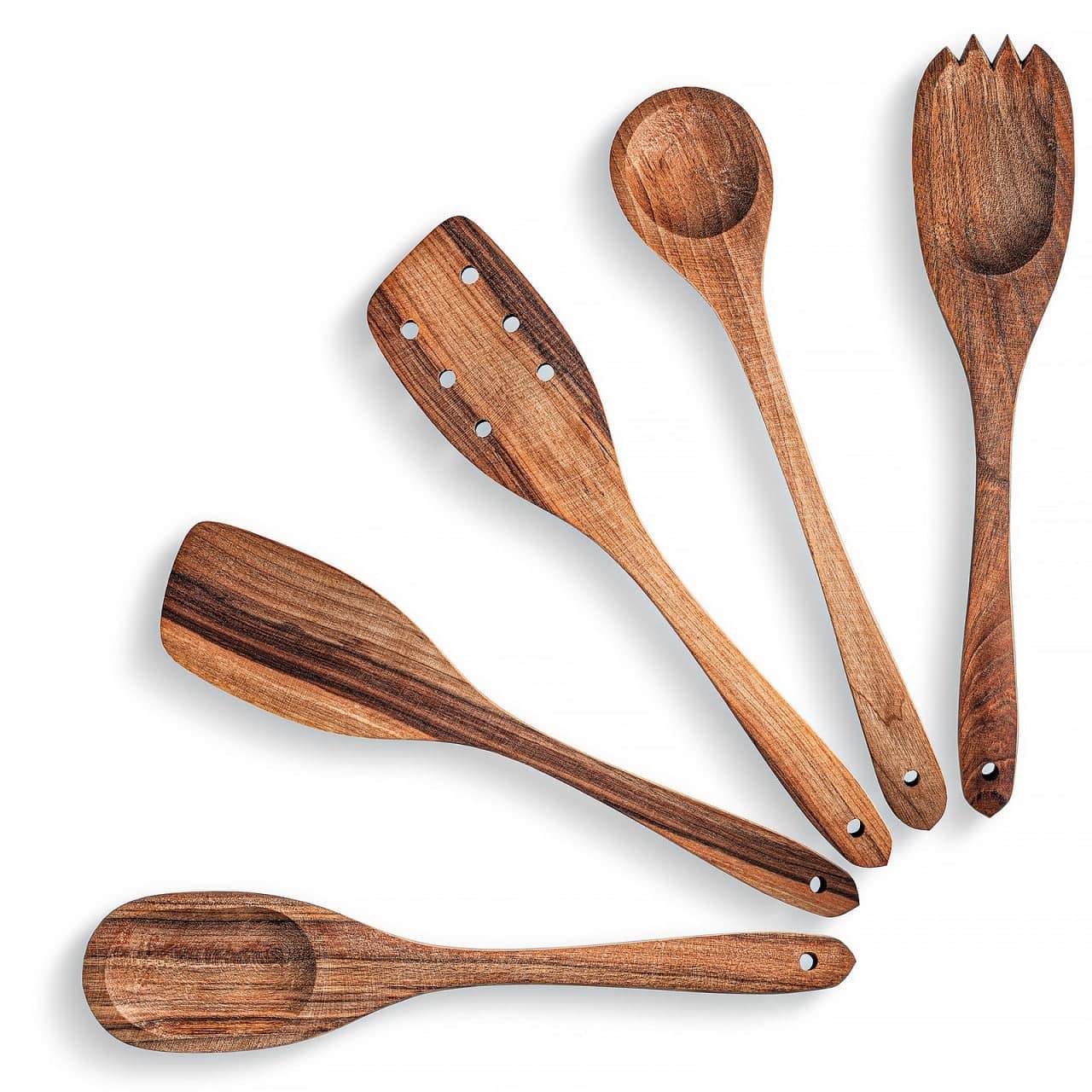 Walnut Handmade Wooden Spoons Heavy Duty Spatula Short Angled - 5pcs Cooking Flat Walnut Cooking Utensils Serving Set - Hard Stick Fufu Wooden Spoon - Strong Solid Premium Wooden Spoons Small Flat