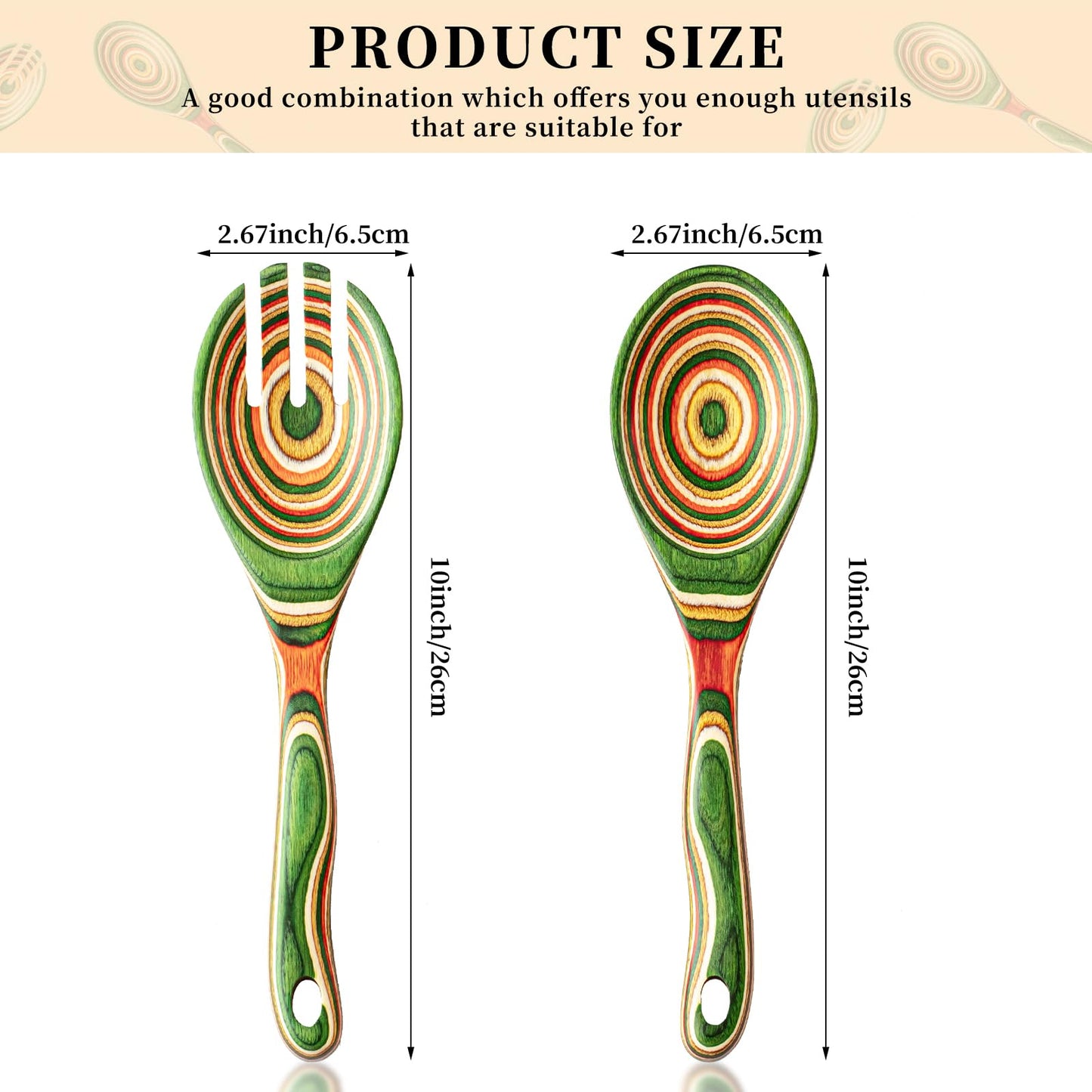 Gudamaye Pakkawood Wooden Salad Server Set,10.5 inch Salad Tongs for Serving including Salad Mixing Dinner Fork and Spoon,Long Handle Salad Server Set