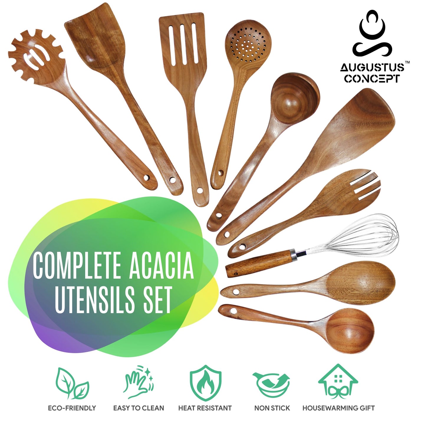 Kitchen Utensils Set - 25 pcs Wood Utensils Set - Nonstick Wooden Spoons for Cooking - Wooden Kitchen Utensils set with Measuring Cups and Spoons Set - Kitchen Shears - Apartment Essentials