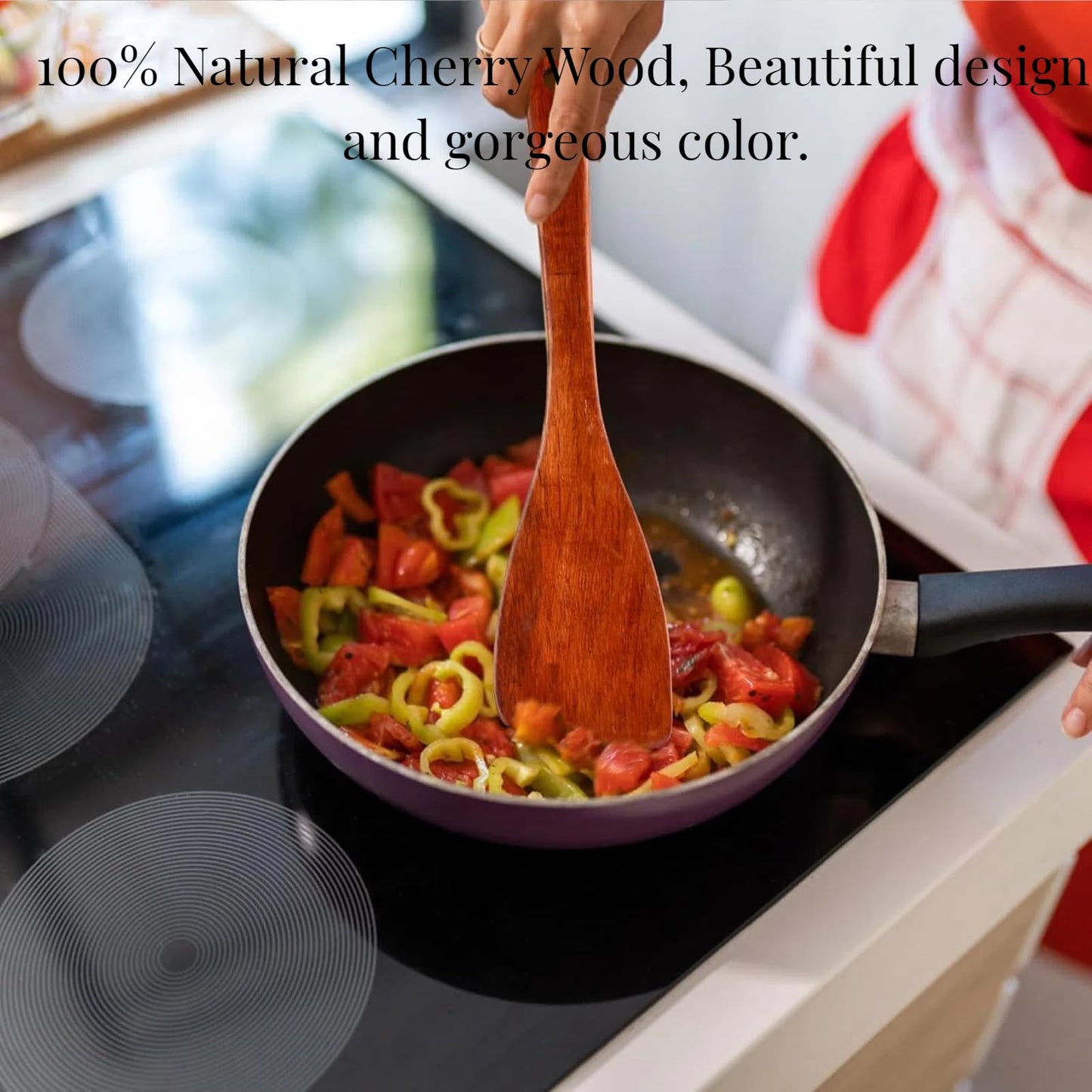 LorisArm 12.8-inch Cherry Wood Spatula 2 Pack, Long Handle Flat Wooden Spatula Cooking Utensils for Nonstick Cookware, Kitchen Spatula for Cooking Flipping, Serving, Scraping & Turning