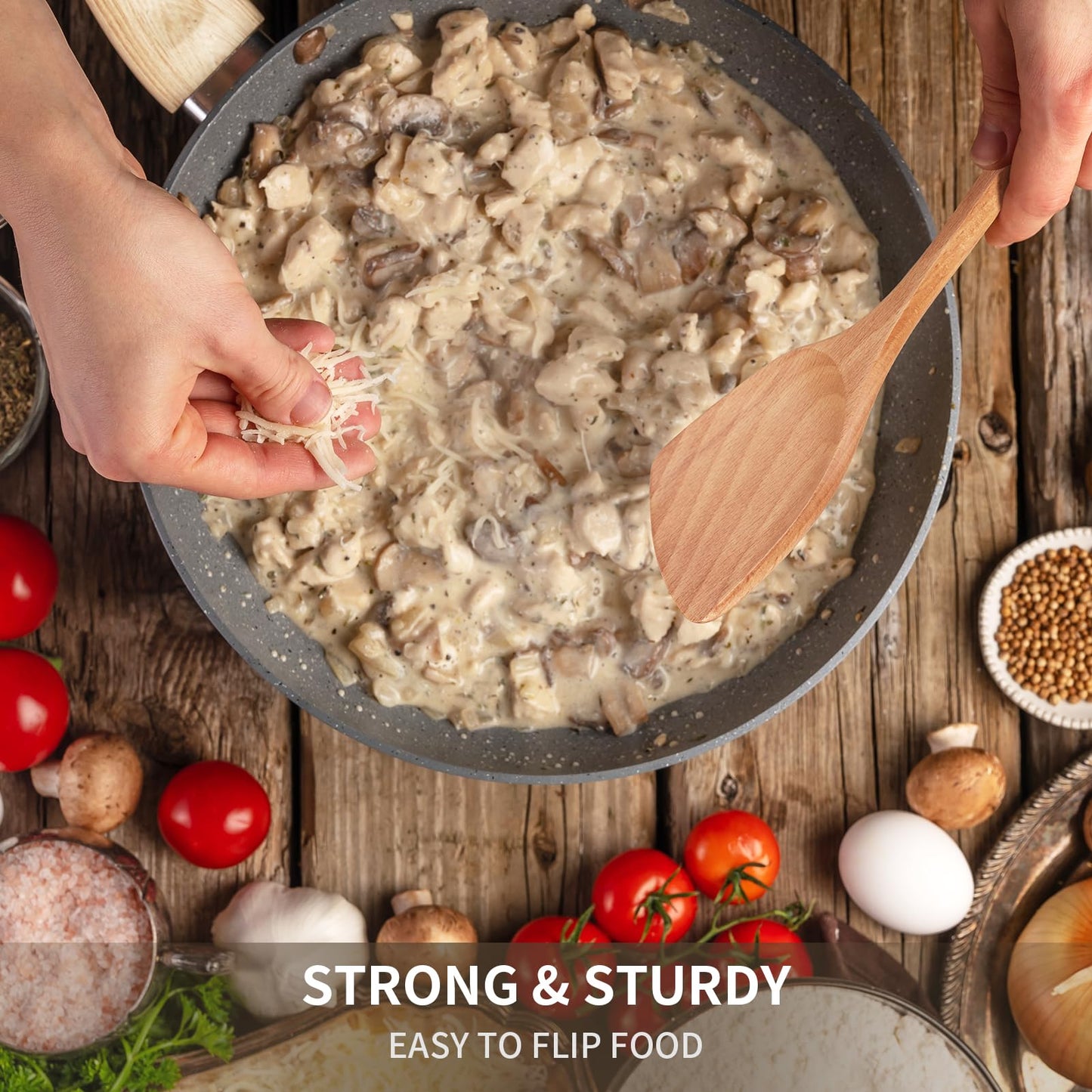 Airesly Wooden Spatula,Premium Beech Wood Spatula with Long Handle, Non-Stick Flat Frying & Wok Turner for Kitchen Cookware - Handmade Kitchen Essentials for Cooking