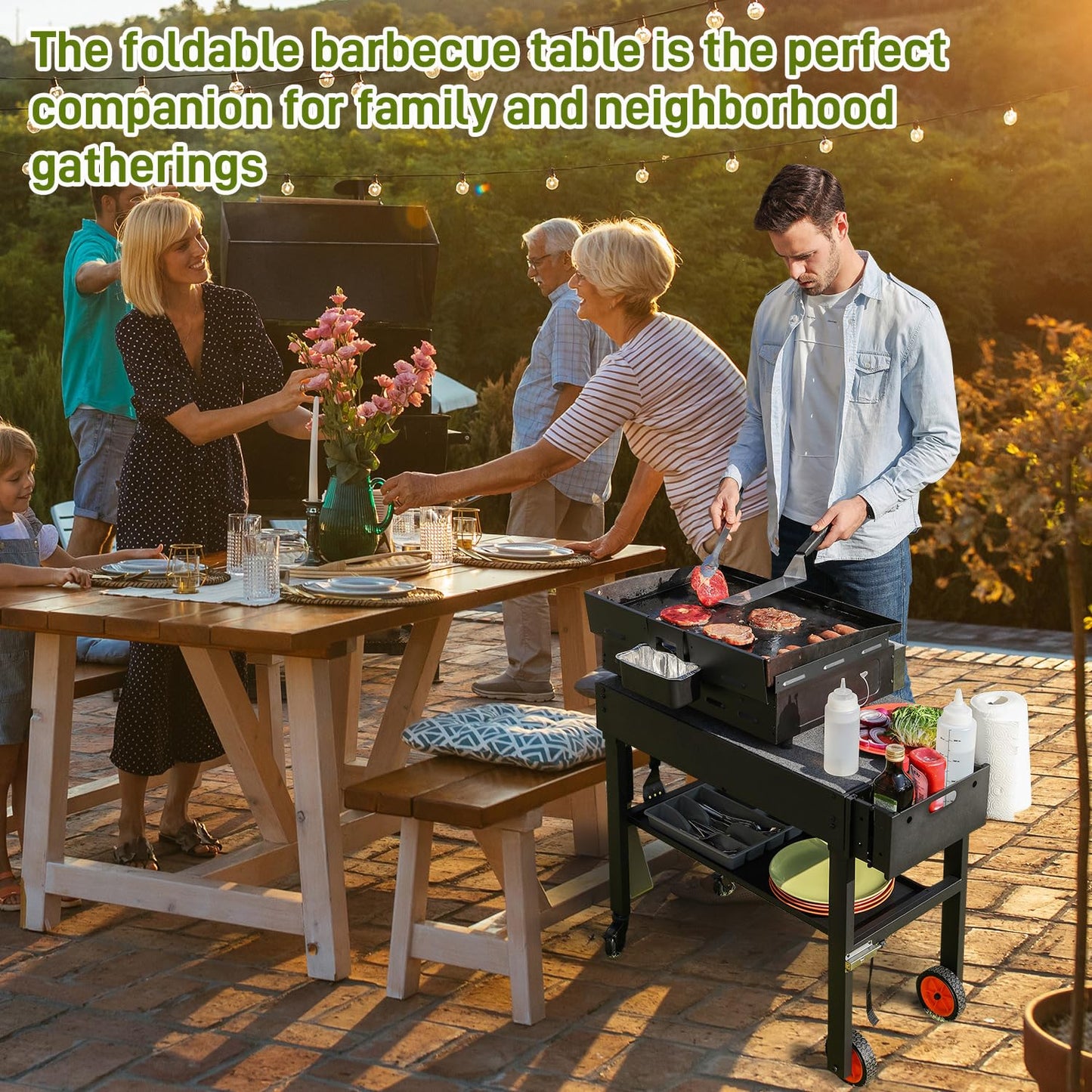 LKVHV Portable Outdoor Grill Table, Stand Solid and Sturdy 31"W x 17"D, Movable Kitchen Cooking Prep BBQ Cart With Wheels, Folding Cart for Ninja Grill, Blackstone Griddle 17"/22" etc.