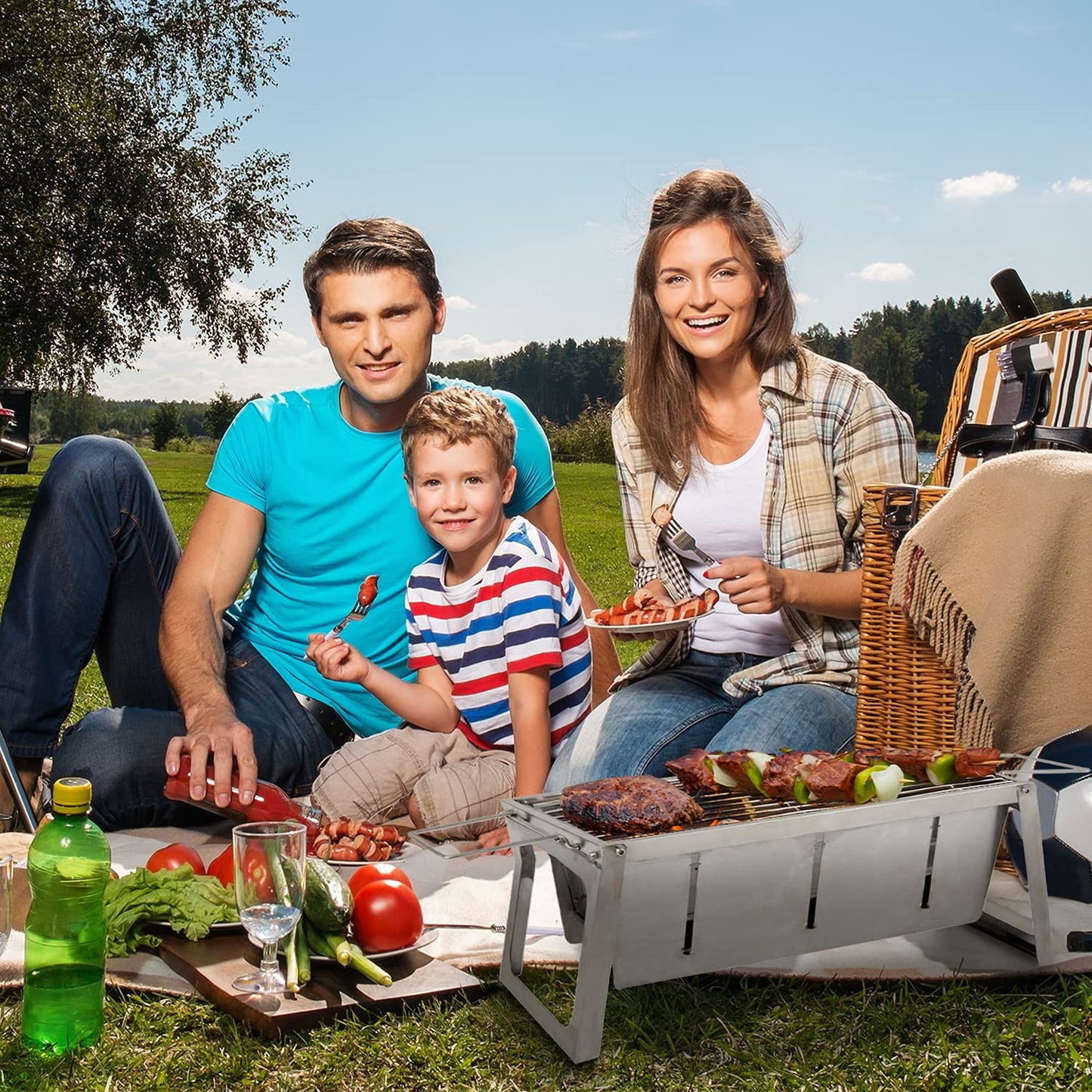 Fire Sense 63724 Stainless Steel Foldaway Charcoal Grill Heavy Duty Stainless Steel Construction For Outdoor Barbecues Camping Tailgating Traveling Charcoal Grate & Carry Bag Included