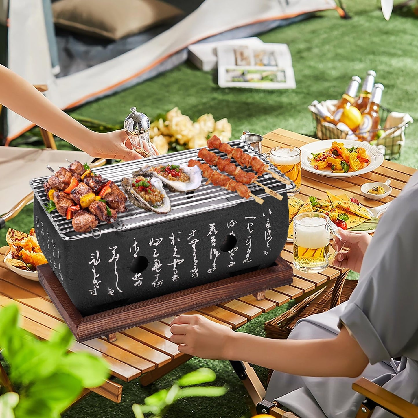 WGFOIP Japanese Barbecue Grill, Aluminum Alloy Grill Charcoal Stove Yakitori Grill Tabletop Smoker Grill for Outdoor Camping