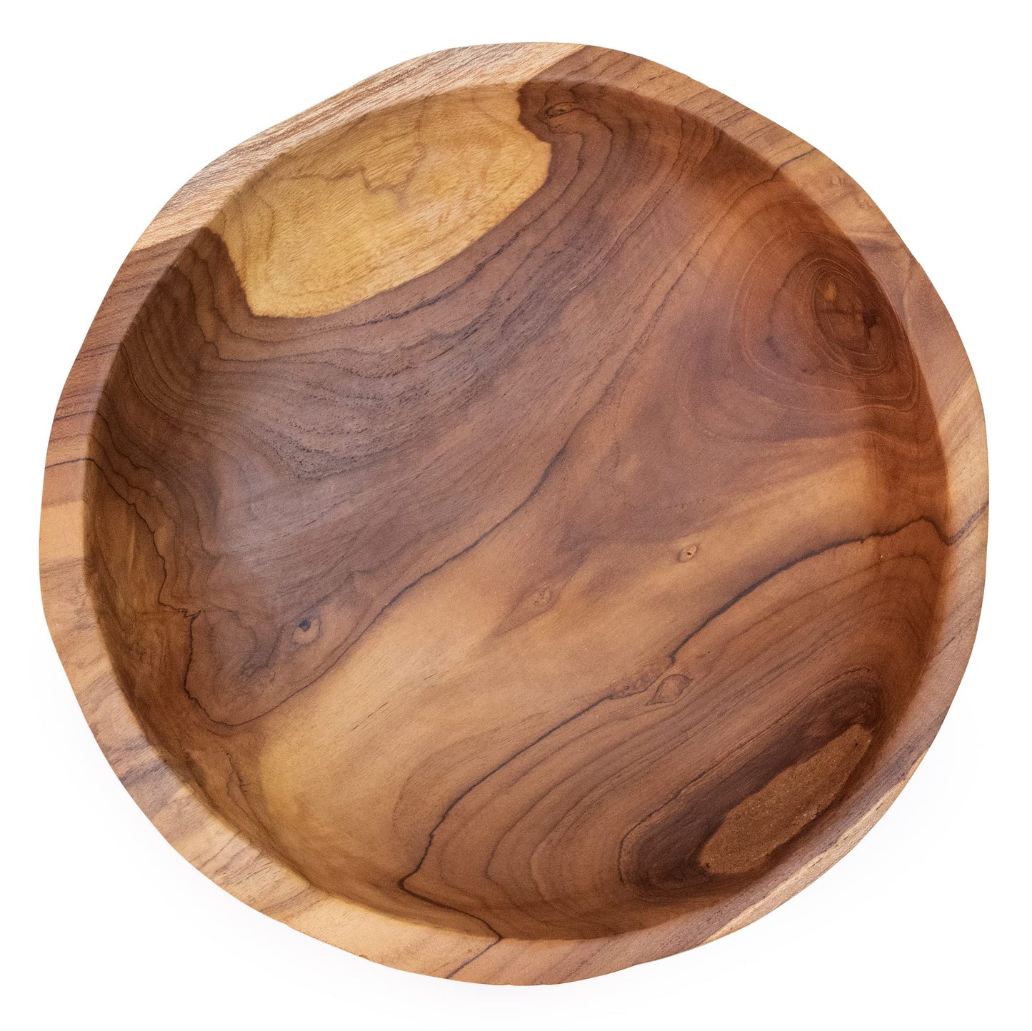 ANDALUCA Rustic Teak Wood Hand Carved Organic Bowl (11"-12" Diameter)