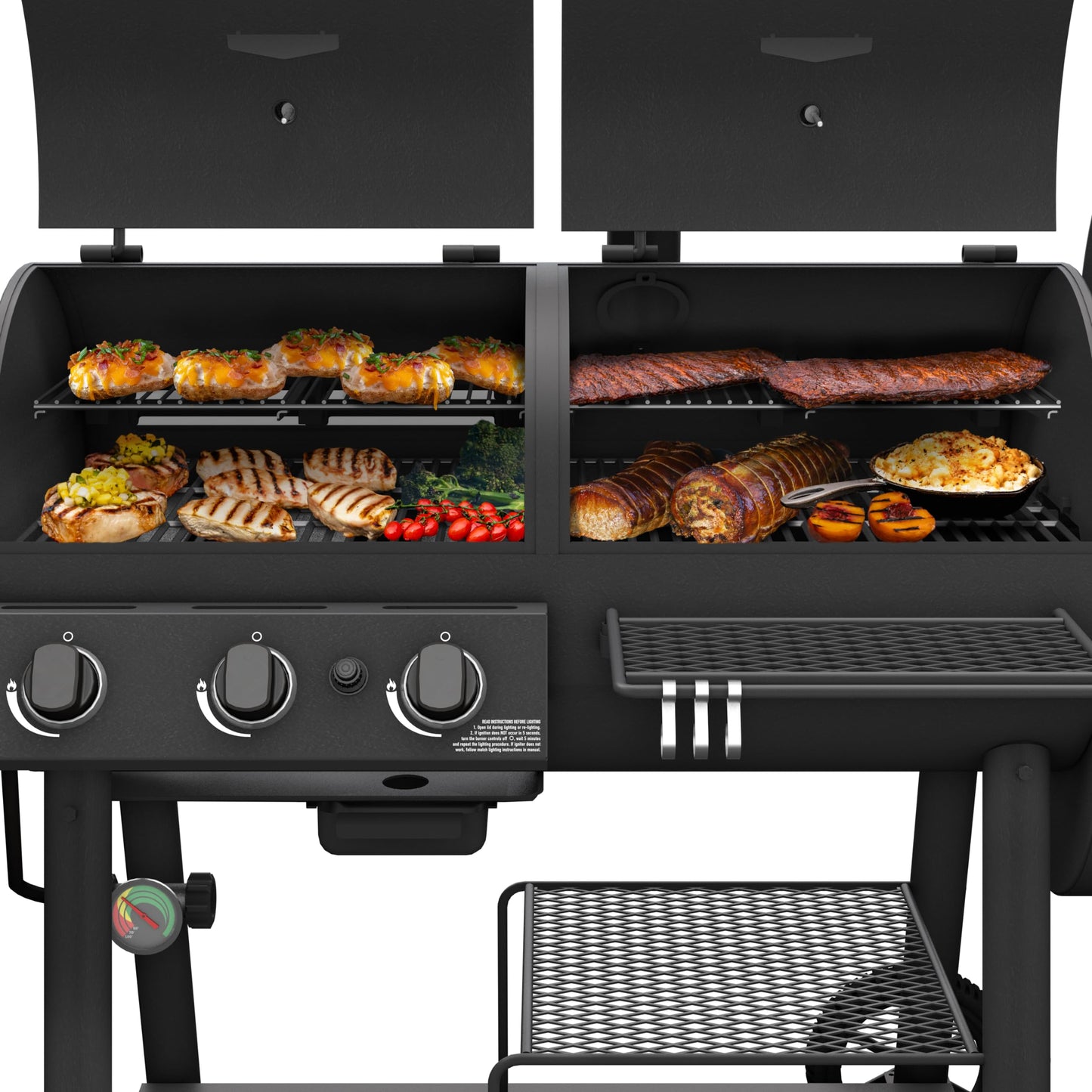 OKLAHOMA JOE'S® Canyon™ Deluxe Charcoal and Propane Gas Combination Smoker and Grill, Black Steel, 24203005
