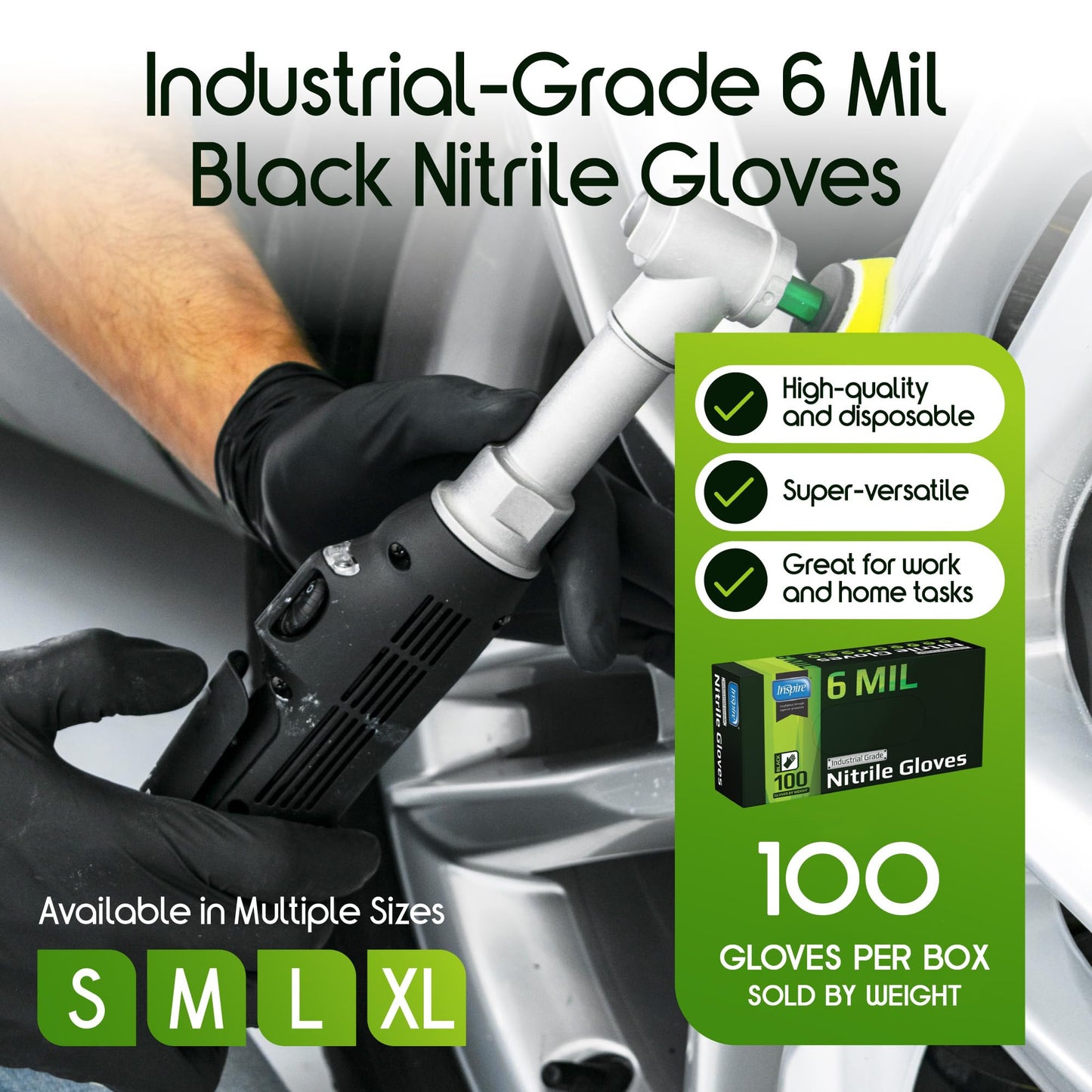 Inspire Black Nitrile Gloves HEAVY DUTY 6 Mil Chemical Resistant Medical Cooking Cleaning Disposable Glove