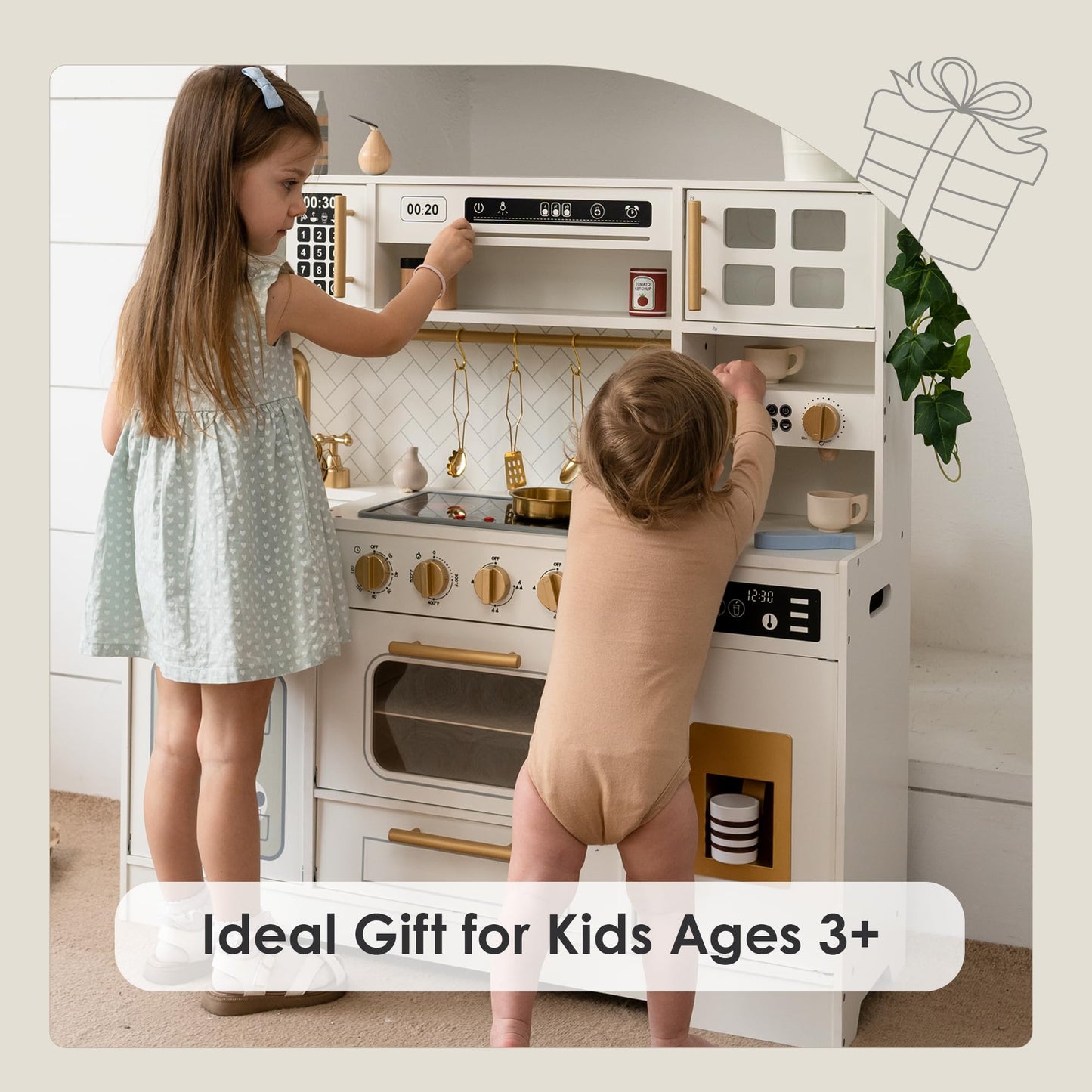 Wooden Play Kitchen for Kids– Realistic Appliances, Smart Storage & 15 Fun Accessories for Inspiring Pretend Play (Ages 3+)