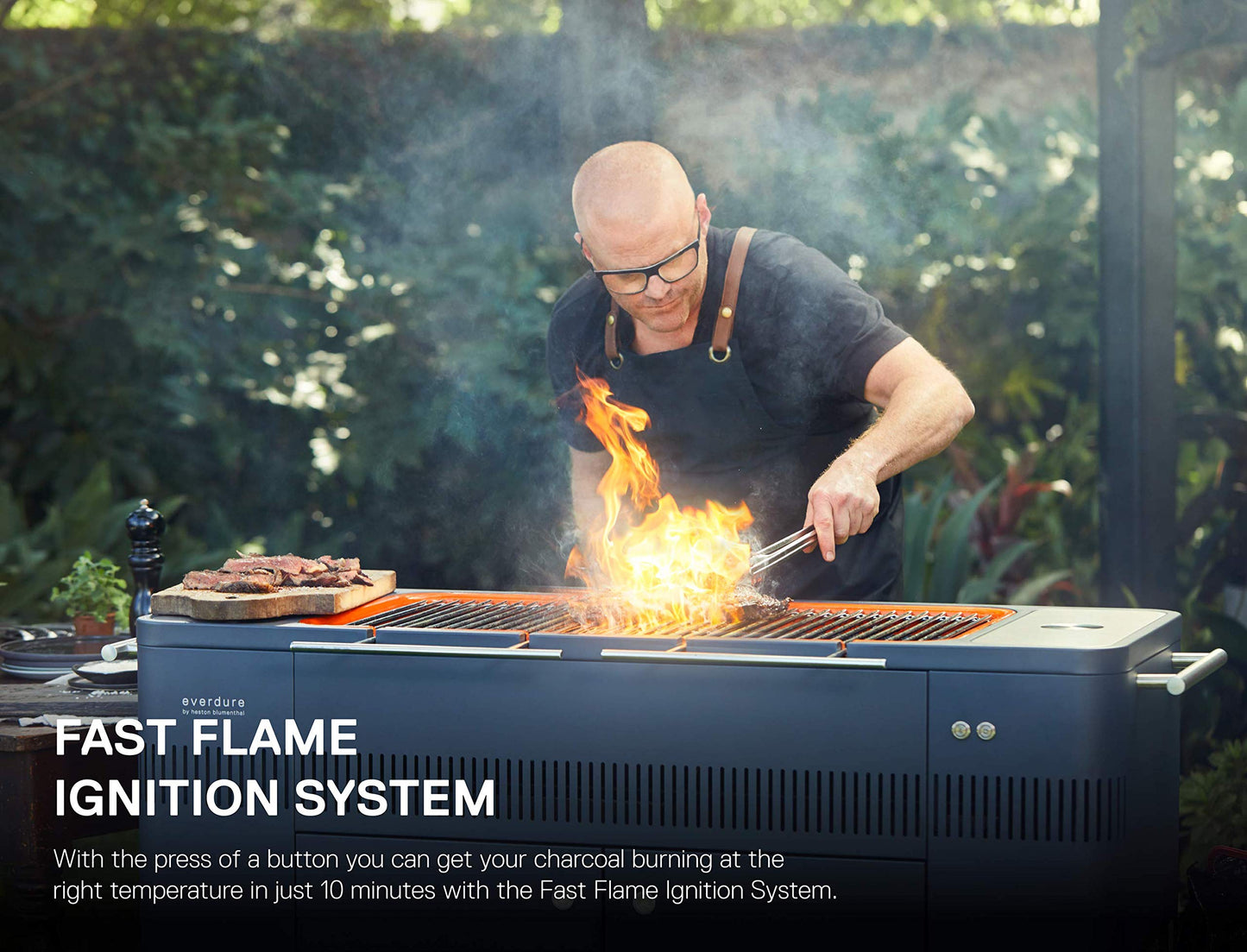 Everdure by Heston Blumenthal HUB 54-In. Charcoal Grill With Patented Built-in Rotisserie System & Quick Electric Ignition, Outdoor BBQ, Electric Starter, Adjustable Height, Easy Clean-Up, Matte Black