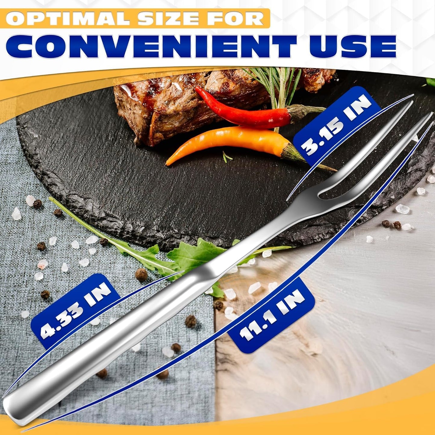 Two Pronged Carving Fork for Meat - 11" Stainless Steel Meat Fork, Rust Resistant, Difficult to Break, Comfortable Handle, Easy to Clean, Lightweight, for Convenient Slicing, Cooking & Serving