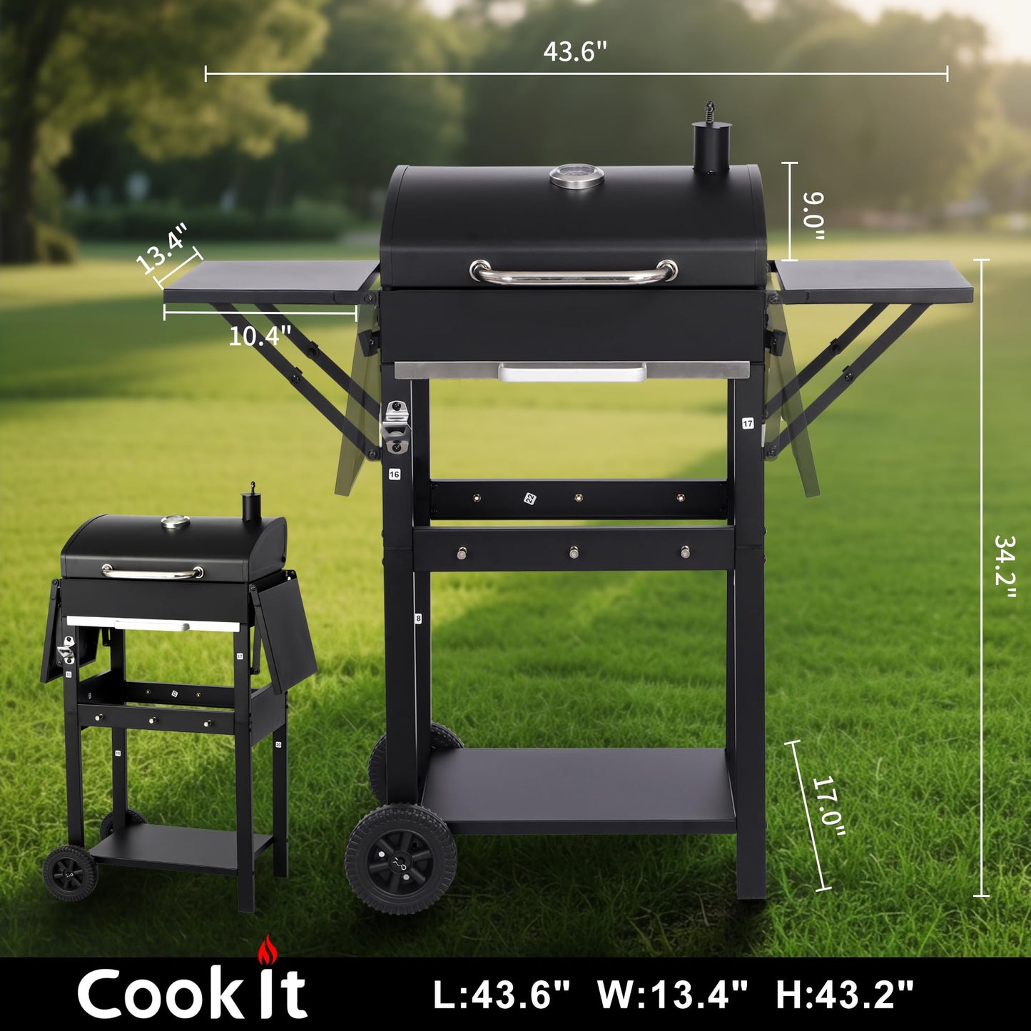 Charcoal Grill with Warming Rack - Porcelain-Coated Cooking Grates, Adjustable Temperature Control, Easy-Clean Ash Pan & Foldable Side Table - Perfect for Backyard BBQs, Tailgating & Camping