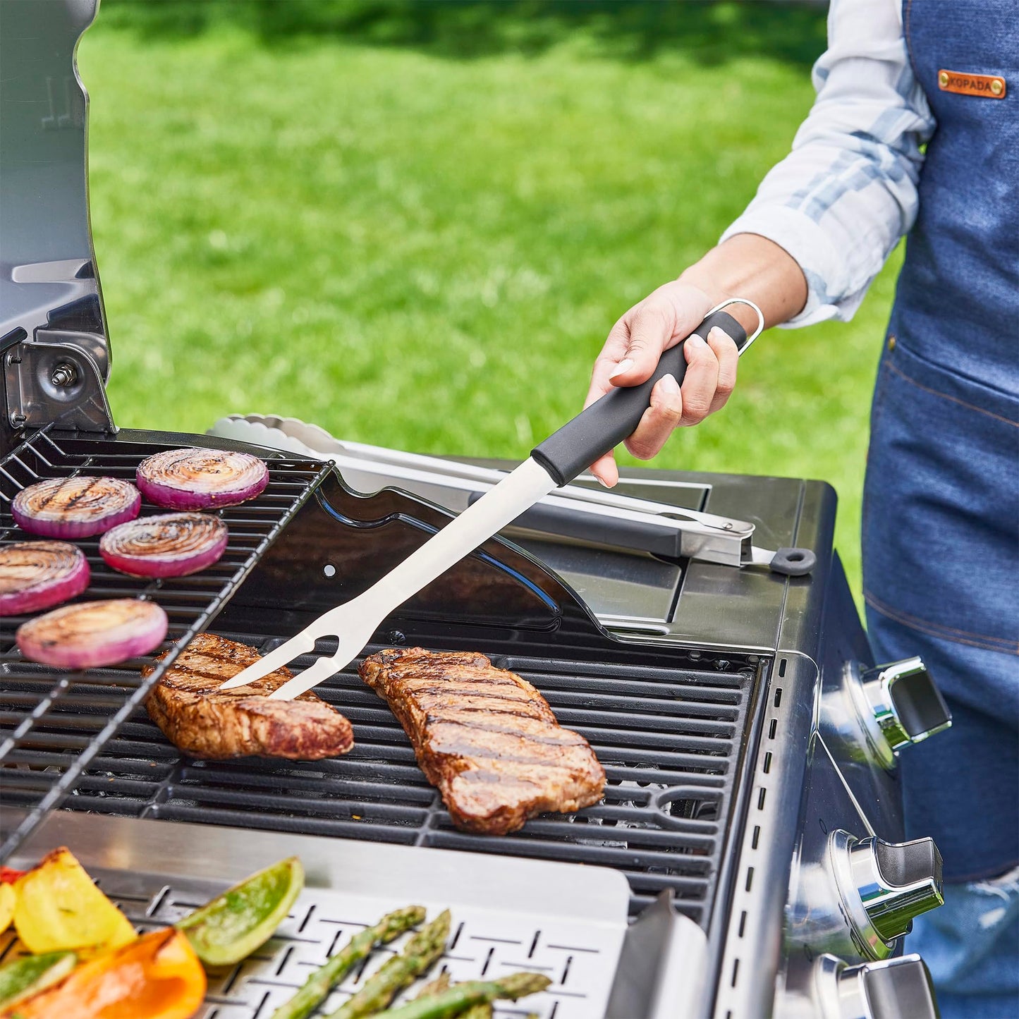 HENCKELS BBQ Grill Fork, Heavy Duty Stainless Steel Meat Fork for Grilling, Roasting & Carving, Long Handle Barbecue Tool for Outdoor Cooking, Smoker, Camping & Gifts