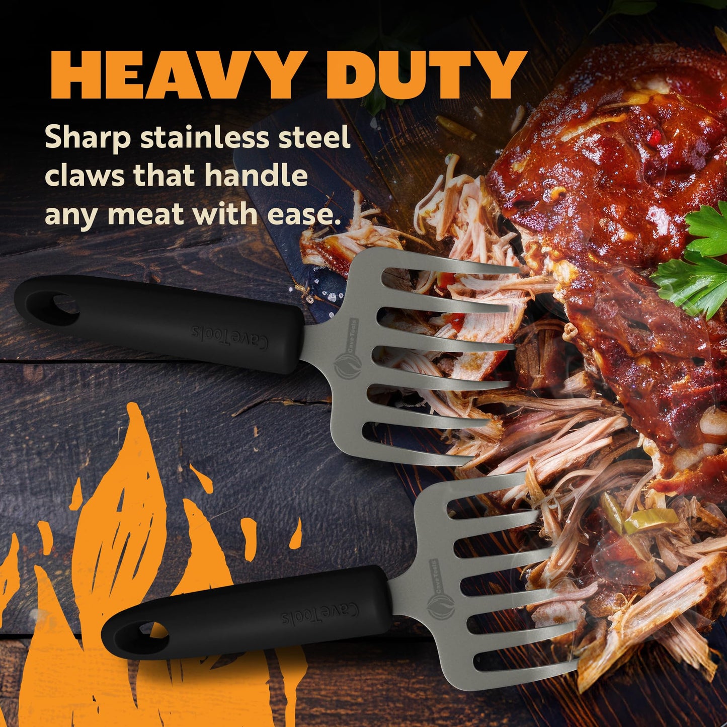 Cave Tools Metal Meat Claws for Shredding Pulled Pork, Chicken, Turkey, and Beef- Handling & Carving Food - Barbecue Grill Accessories for Smoker, or Slow Cooker (Rake Grip)