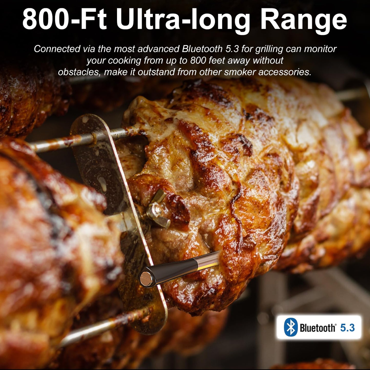 Wireless Meat Thermometer with 800 ft Remote Range, Bluetooth 5.3 Digital Wireless Cooking Thermometer with 5.5mm Ultra-Thin Probe, Instant Read Food Thermometer with App for BBQ Oven Grill