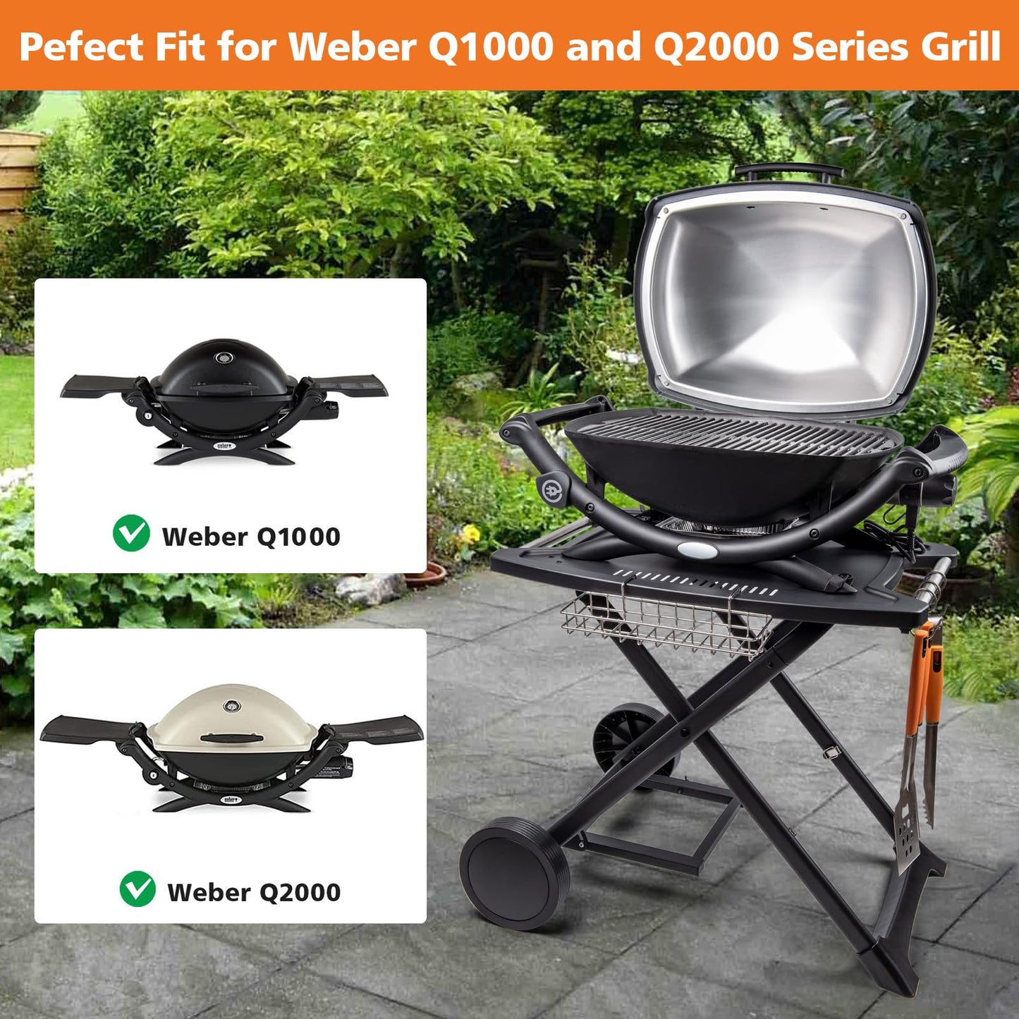 Portable Cart for Weber Q1200, Q1000, Q2200, Q2000, Q2400, Folding Cart for Outdoor BBQ,Portable Stand for Weber Q Series Gas Grills and Ninja Woodfire OG700 Series