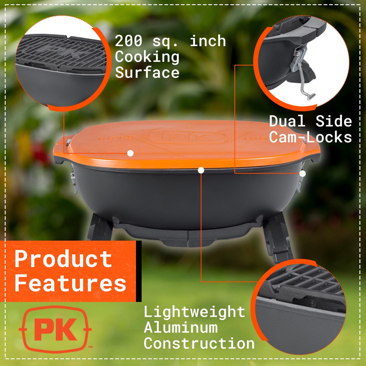 PK Grills PKGO Portable Hibachi Charcoal Grill, Portable Grill with Cast Aluminum Outdoor Smoker, BBQ Grill for Camping, Backyard Grilling, Park, Tailgating
