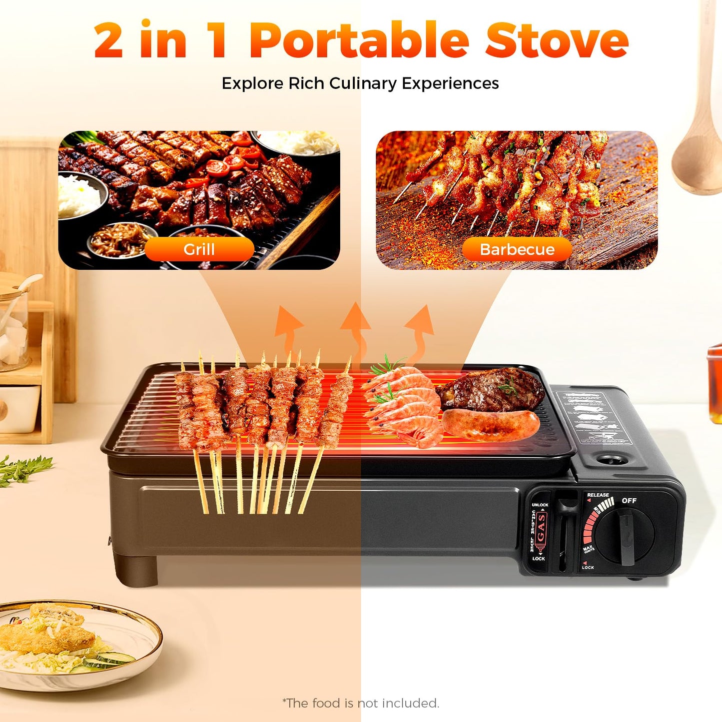Butane Grill Stove, Portable Camping Grill Gas Stove, Portable Butane Gas Stove, with Stainless Steel Cooking Grate and Nonstick Griddle, for Camping, Korean BBQ, Japanese Yakitori, Yakiniku