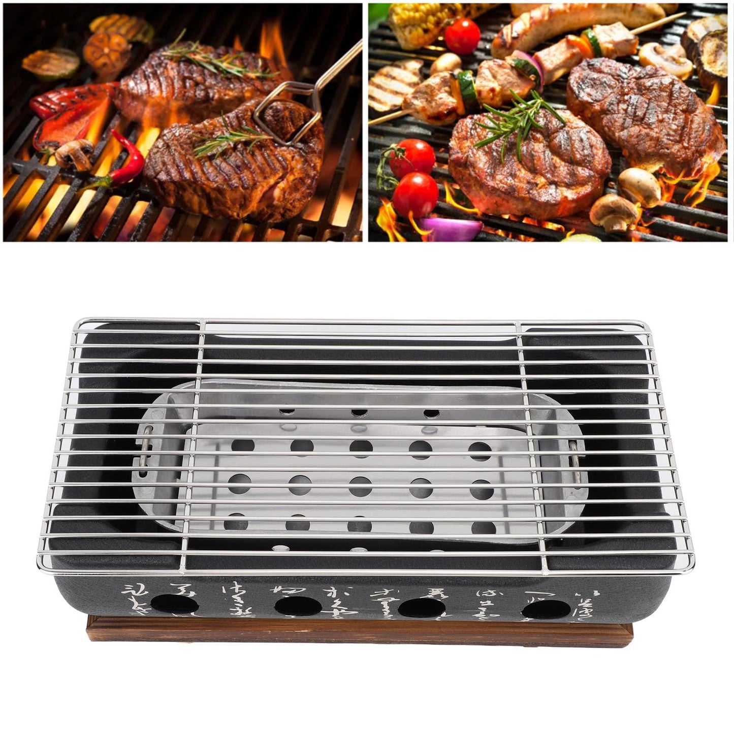 Jauarta Japanese BBQ Grill Stove Charcoal Barbecue Stove Rectangle Calligraphy Quick Heating Aluminium Alloy Wire Grill Base for Camping (XL)