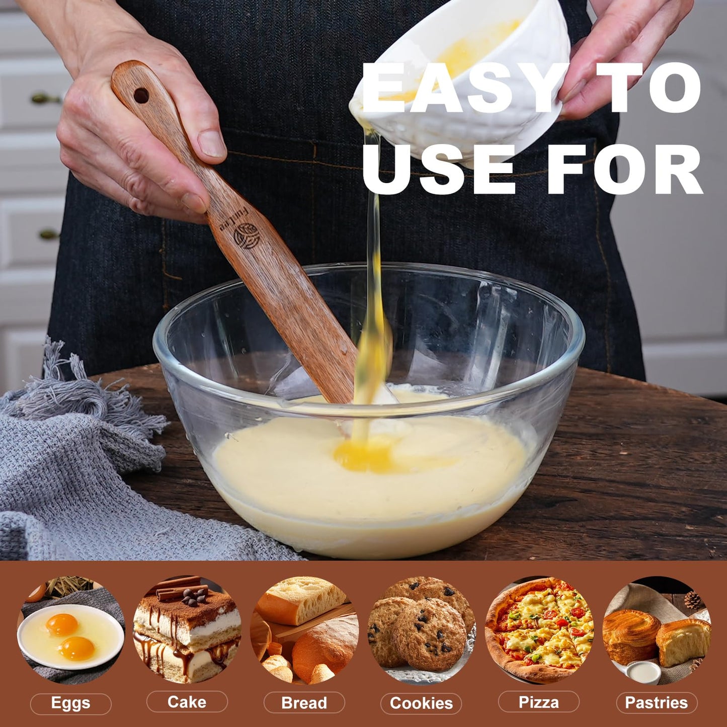 2 Pack Wooden Spurtle for Sourdough Starter, Mixing, Reaching Bottom of Jar, Dough Whisk, Long Handle Jar Spatula, Spurtles Kitchen Tools Teak Wood Kitchen Utensils kit for Baking, Cooking