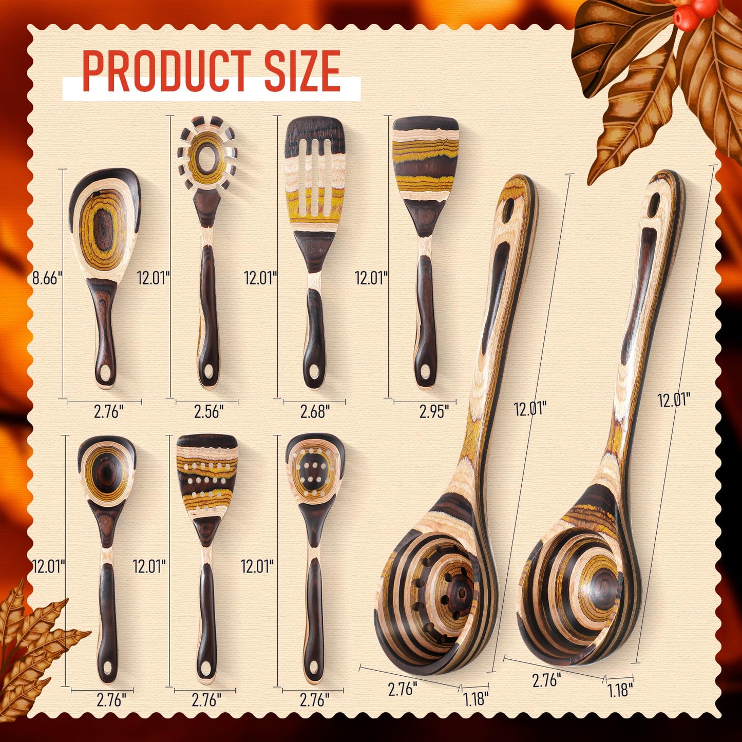 Teenyyou 9 Pcs Pakkawood Kitchen Utensils Pakkawood Soup Ladle Big Deep Soup Spoons Wood Non Stick Utensils with Long Handle for Serving Cooking Kitchen Apartment Tools Women Gifts (Mixed Style)