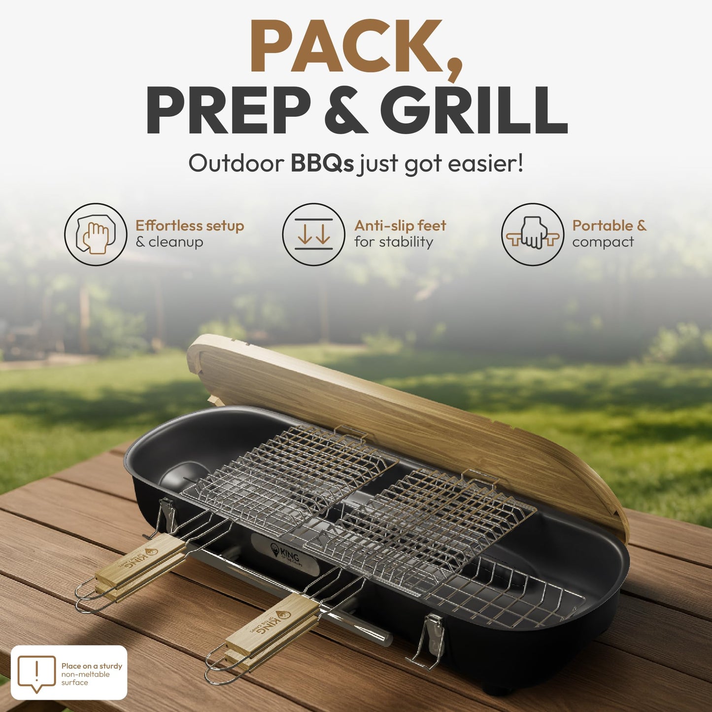 King of the Camps Portable Charcoal Grill - Tabletop Barbecue For Outdoor Cooking - Outdoor Travel Portable BBQ Grill For Camping - Mini Charcoal Grill For Camping Cooking