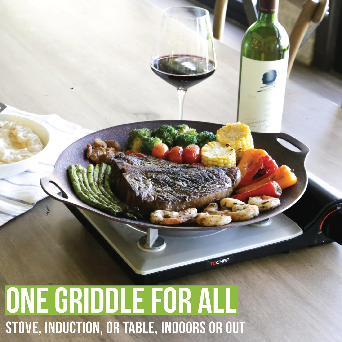 TECHEF - 14-inch Nonstick Round Griddle Grill Pan for Korean BBQ/Teppanyaki Pan, Tawa, Roti Pan/Induction Ready/Made in Korea (14-in)