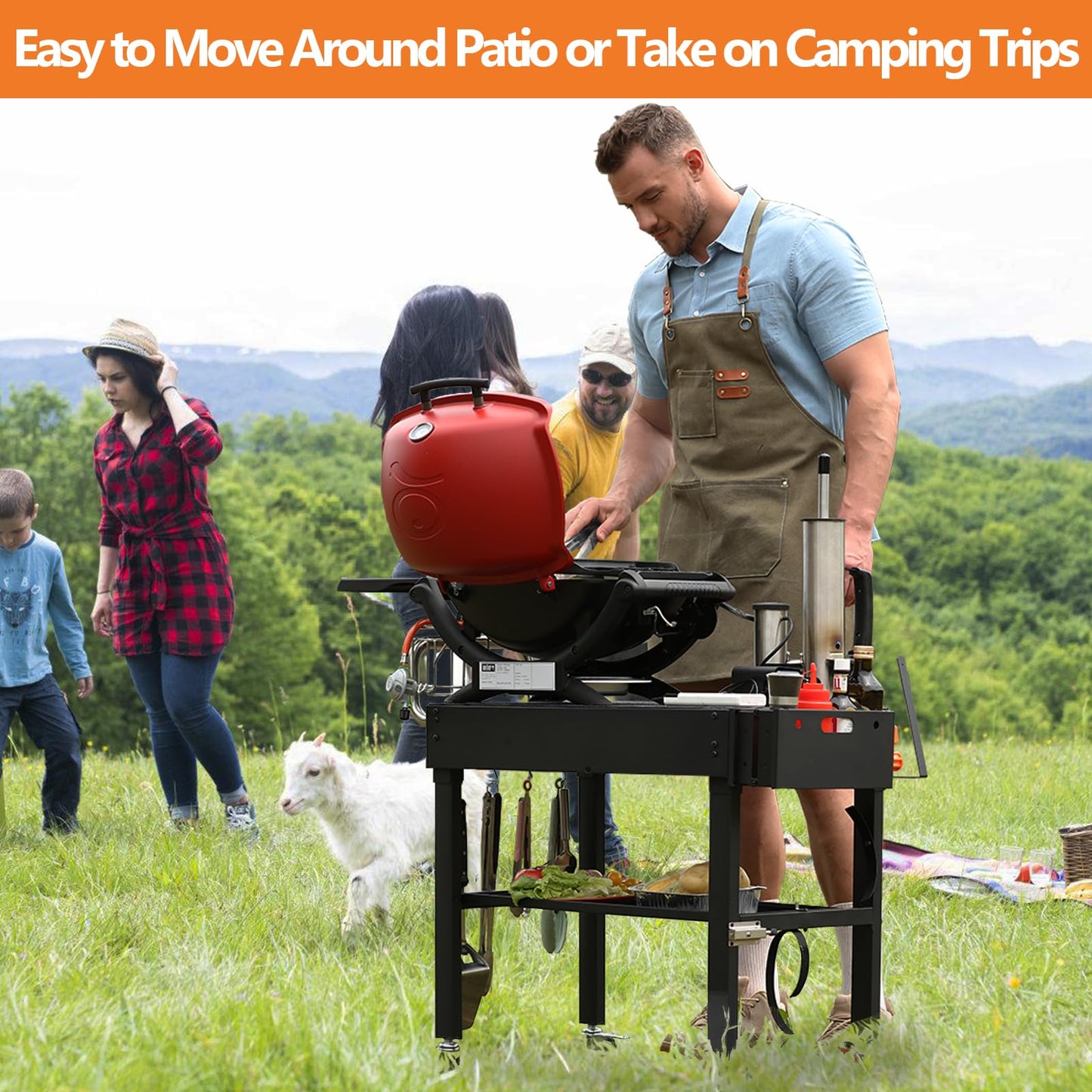 EUTRKei Outdoor Grill Cart with Wheels, Blackstone Griddle Stand for 17" & 22", Folding Grill Table for Weber Grill, Ninja Woodfire Outdoor Grill, Portable Grill Table for Griddle Accessories