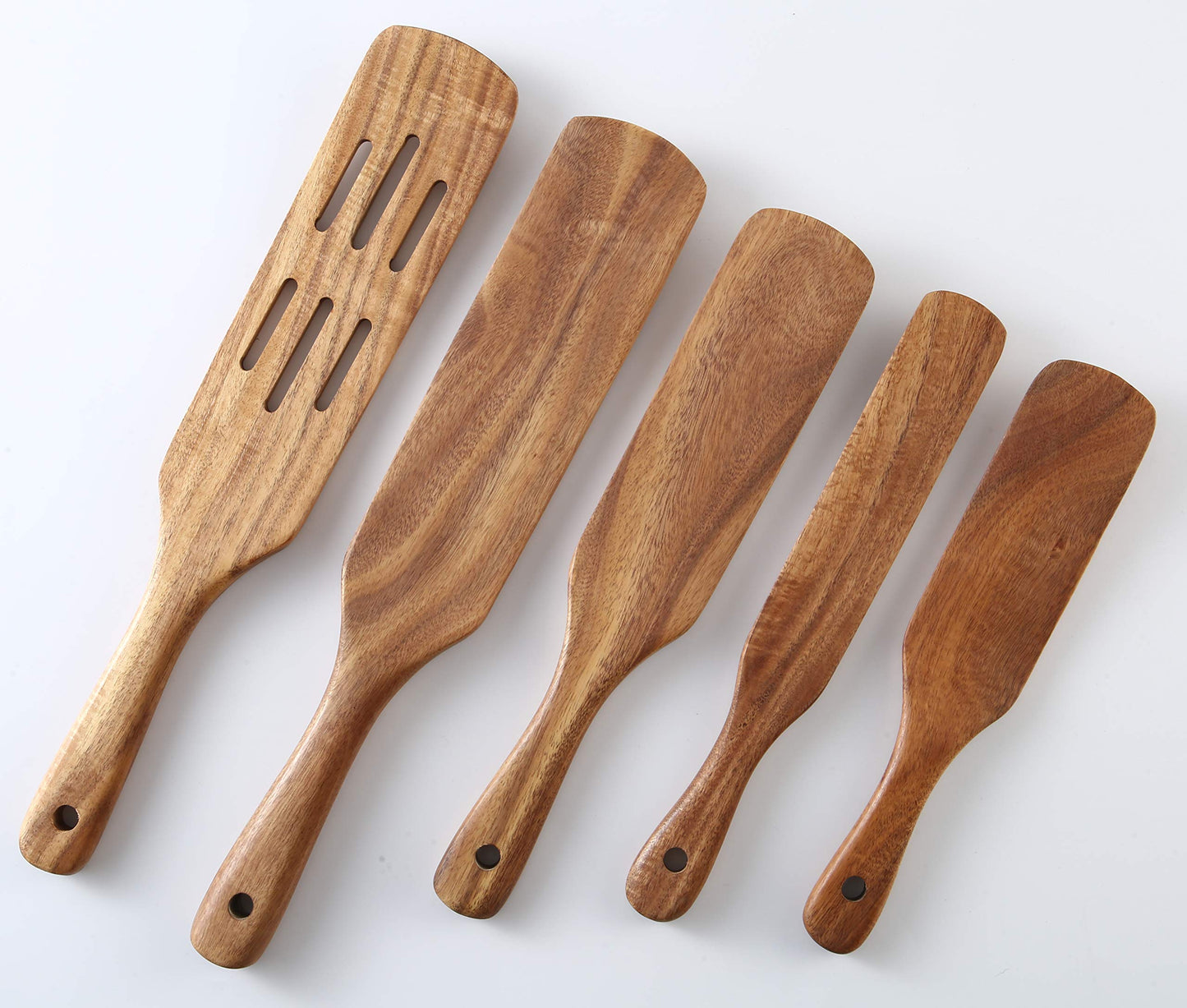 MESSON Wooden Spurtle Set, 5 Pcs Premium Wood Spurtles Kitchen Tools Wooden Spatula Spoons Utensils Set for Nonstick Cookware Instant Pot Cooking Baking