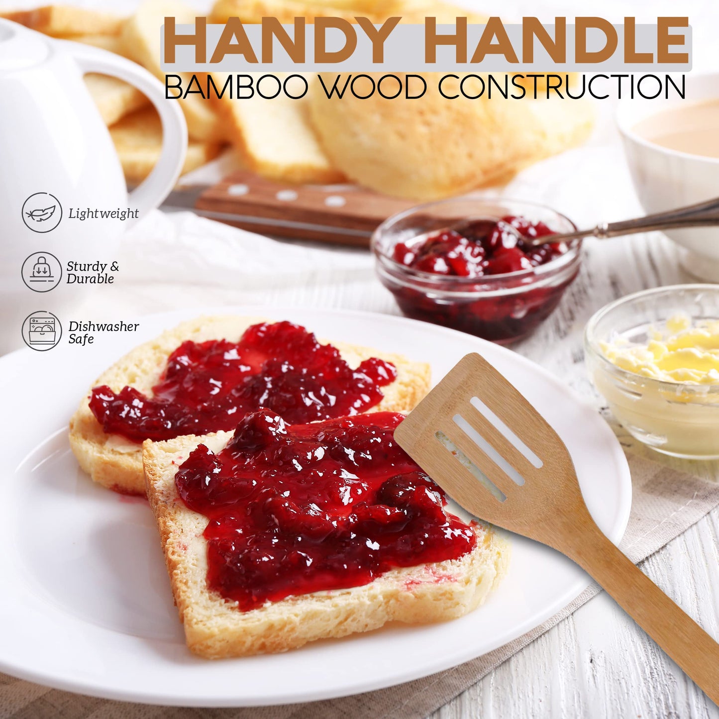 Alpine Cuisine Professional Cookware Bamboo Wood Slotted Spatula 12 Inch - Thin Slotted Spatula Heat Resistant Wood Handle for Cooking, Frying, Grilling & Flipping Fish Meat Eggs - Easy to Clean