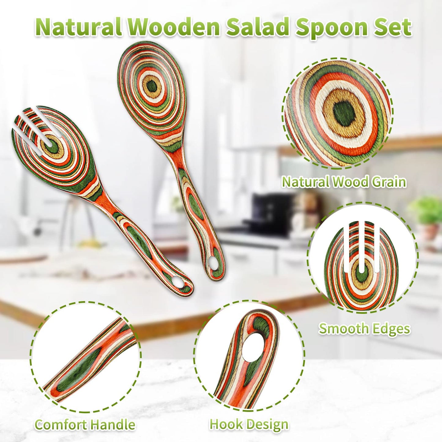 Salad Tongs, Wooden spoons, Salad Tongs for Serving, WOSPONFAN 10-inch Pakkawood Serving Utensils Set Salad Servers Set Kitchen Cooking Utensil