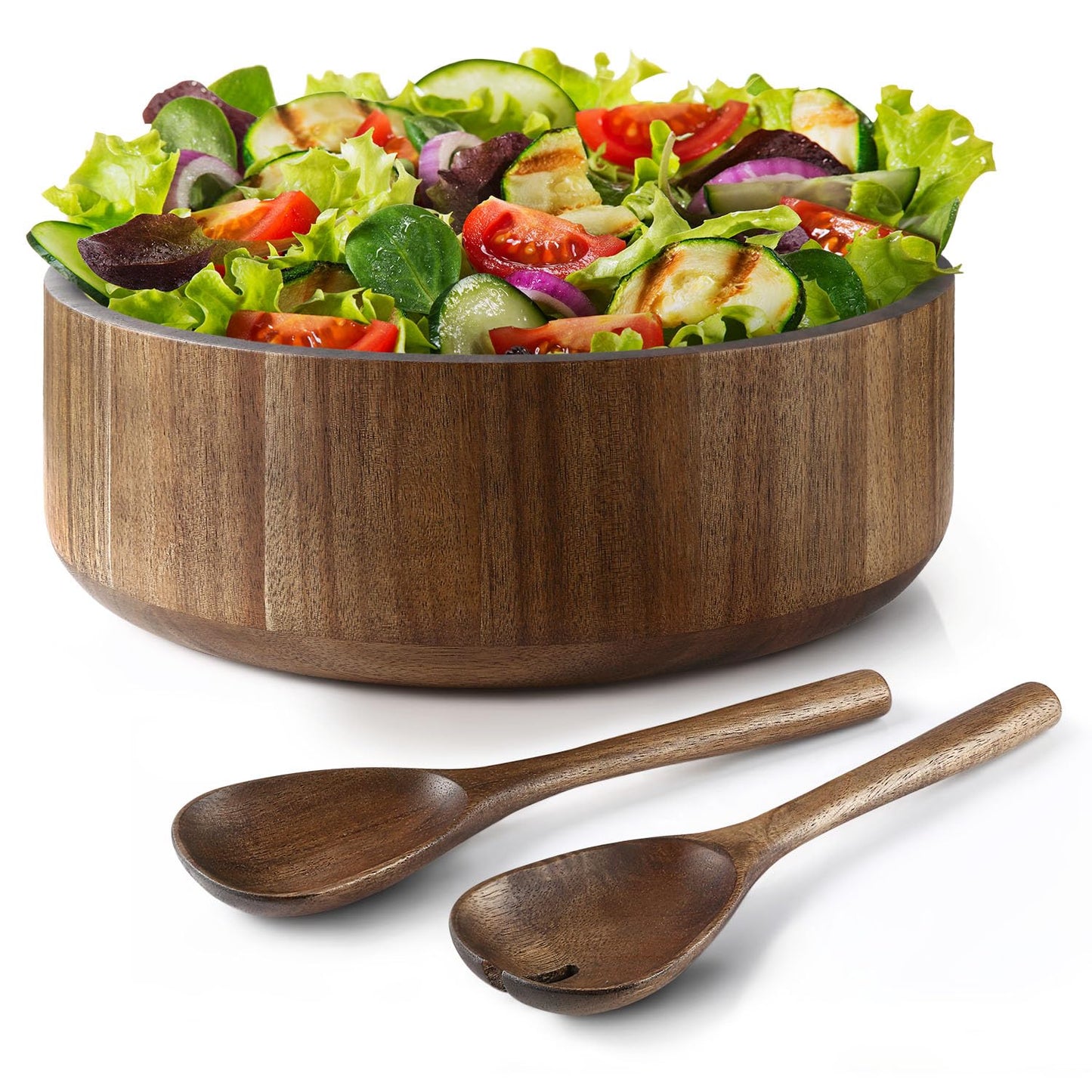 Wooden Salad Bowl, Acacia Walnut Wood Salad Bowl Set, 12 * 4.3 inch Large Natural Wooden with Fork and Spoon,Premium Eco-Friendly 346oz /10.8qt for Kitchen,Dining,Serving & Mixing Food