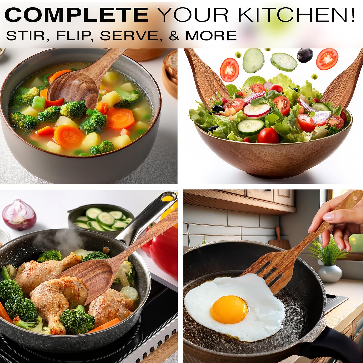 9-Piece Teak Wooden Spoons for Cooking, Durable Wood Utensil Set, Natural Teak Wood Non Toxic Utensils – Safe and Non Toxic for Your Family – Wooden Spoons and Spatulas for Kitchen by Z&YOU