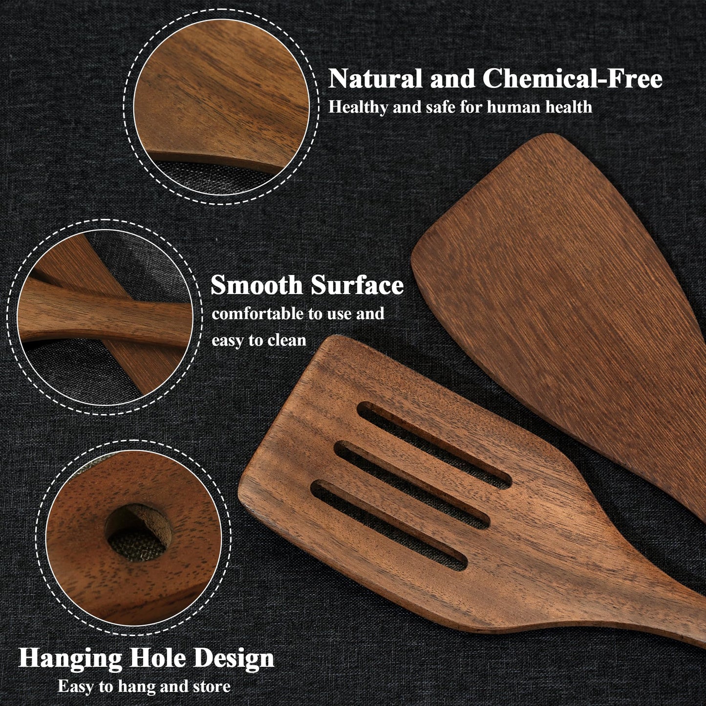 Wooden Spatula Nonstick Turner Acacia Wood, 12" Long Handle Flat Frying Spatulas Handmade for Kitchen Gifts, Ideal Cookware Utensils for Cooking Eggs, Fish, Pancakes, 2 Pack