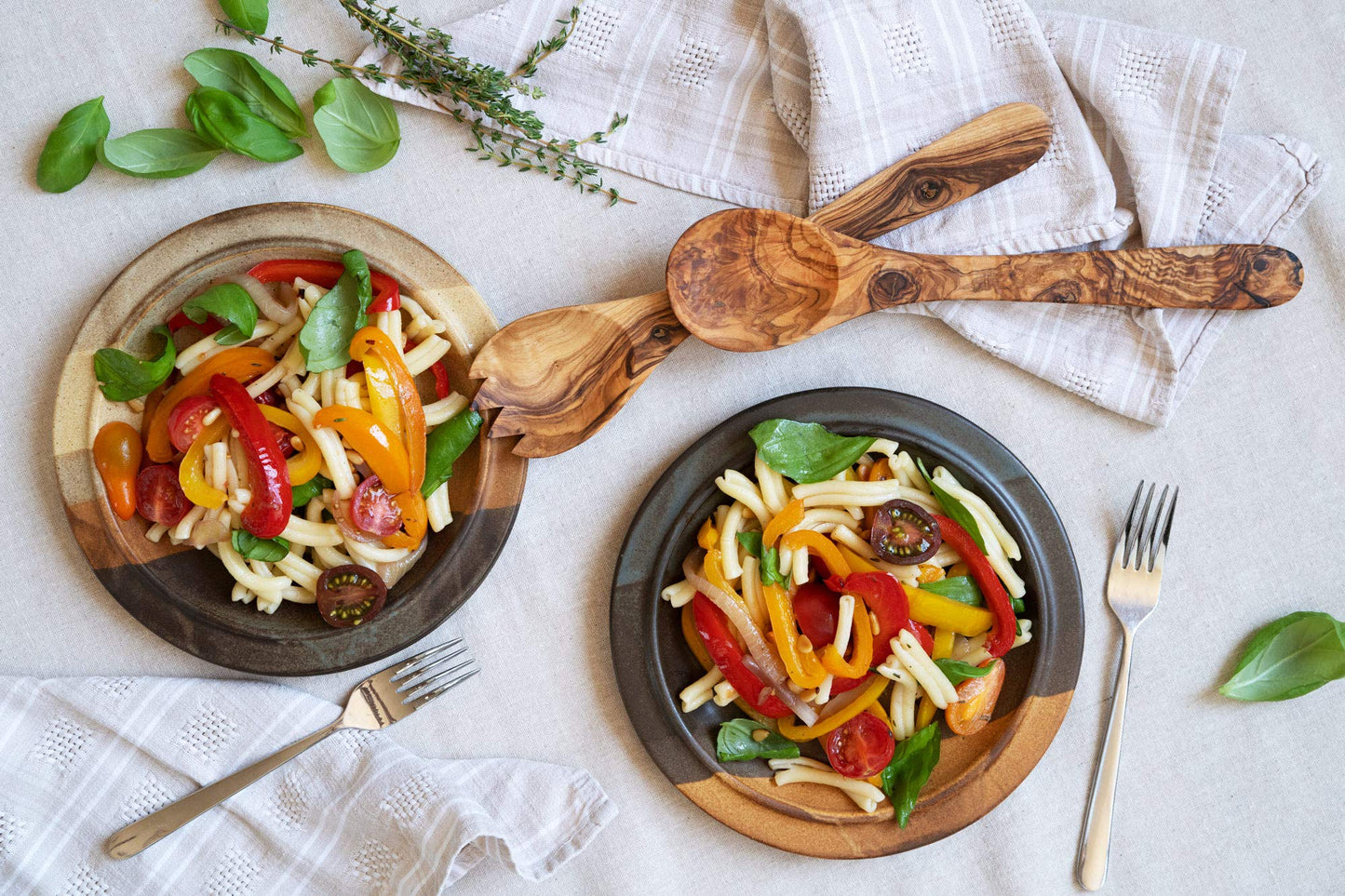 Tramanto Olive Wood Salad Server Set - 12 Inch Wooden Tongs - Rustic French Style