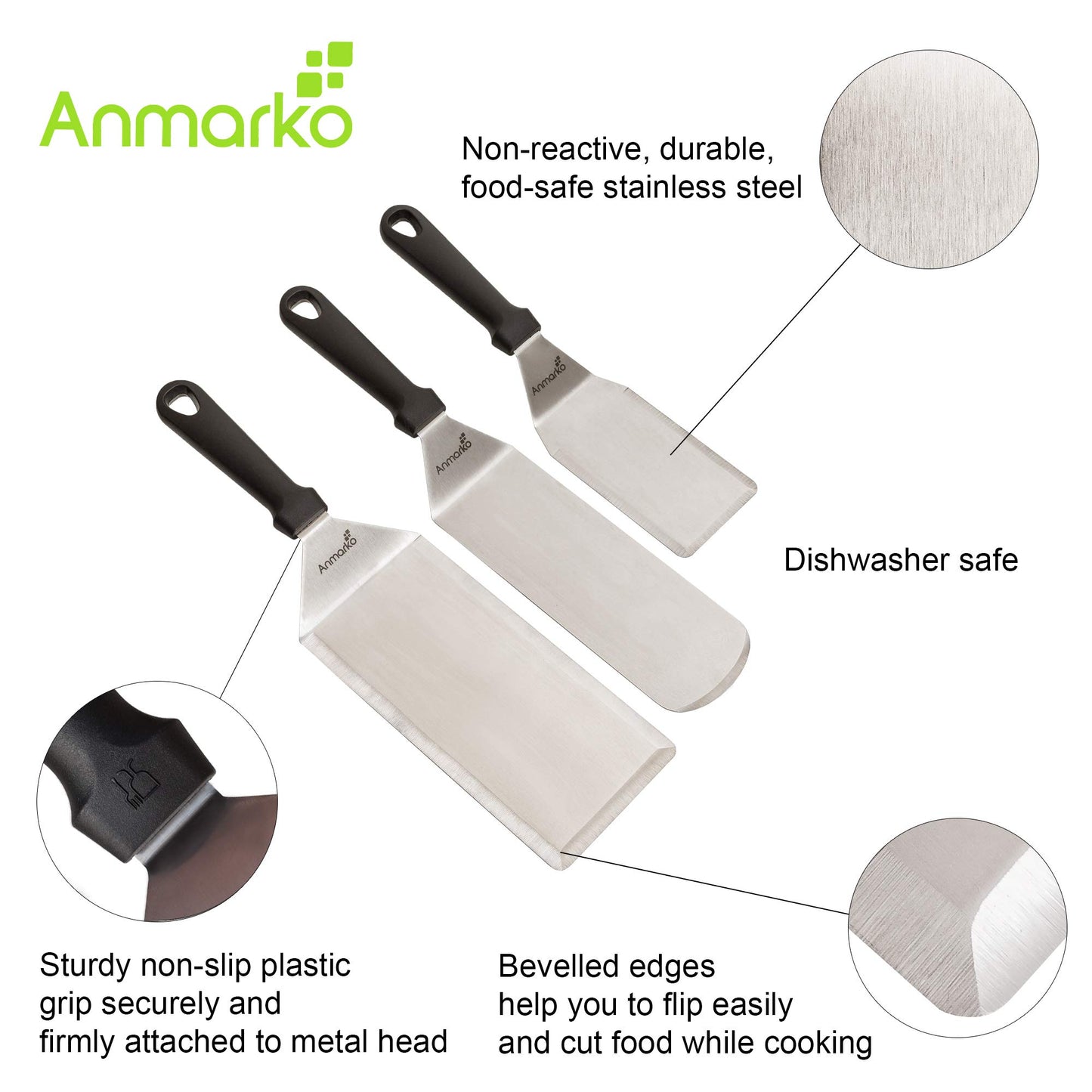 Anmarko Griddle Spatula Set - Stainless Steel Metal Spatula and Griddle Scraper - Heavy Spatula Griddle Accessories Great for Cast Iron Griddle BBQ Flat Top Grill - Commercial Grade - CookCave