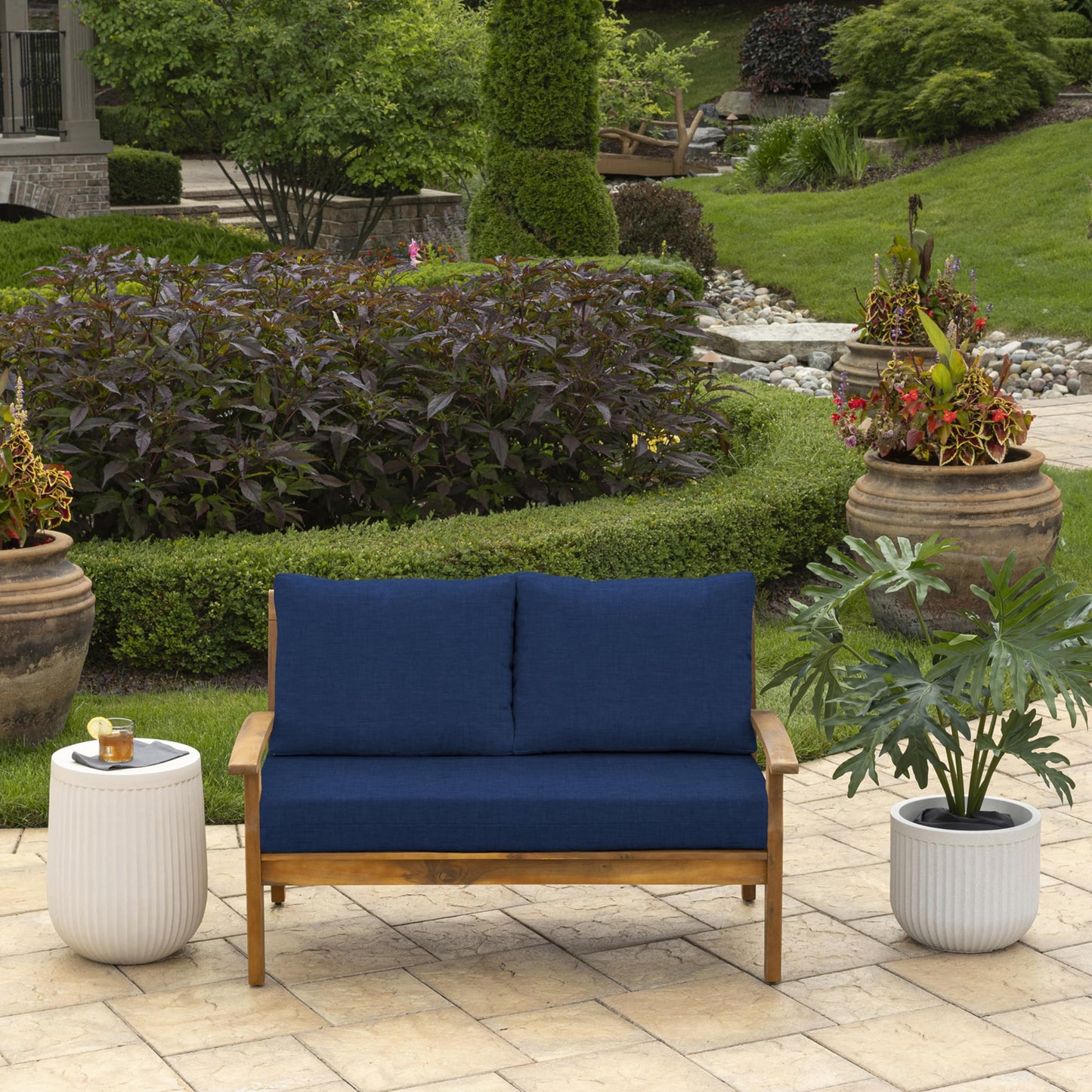 Arden Outdoor Loveseat Cushion Set, 48 x 24, Water Repellent, Fade Resistant, Cushion Set for Couch, Bench, and Swing 48 x 24, Sapphire Blue Leala - CookCave