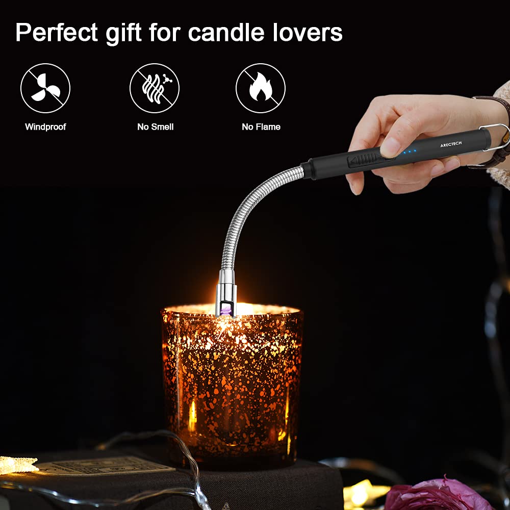 ARECTECH Candle Electric Lighter Rechargeable USB Arc Lighter Windproof Plasma for Candle Cooking BBQs Fireworks Birthday Gift Black - CookCave