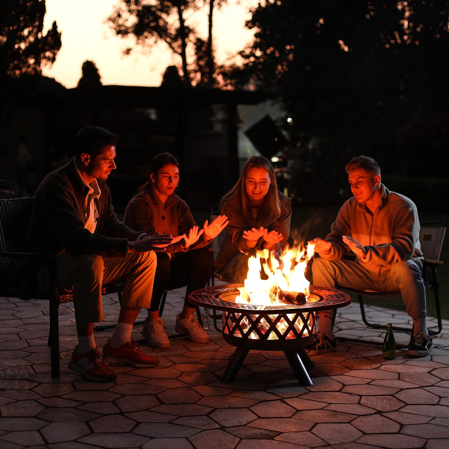 BALI OUTDOORS Fire Pit with Poker, 32 inch Outdoor Fire Pit Patio, Wood Burning Firepits for Outside with Grill - CookCave