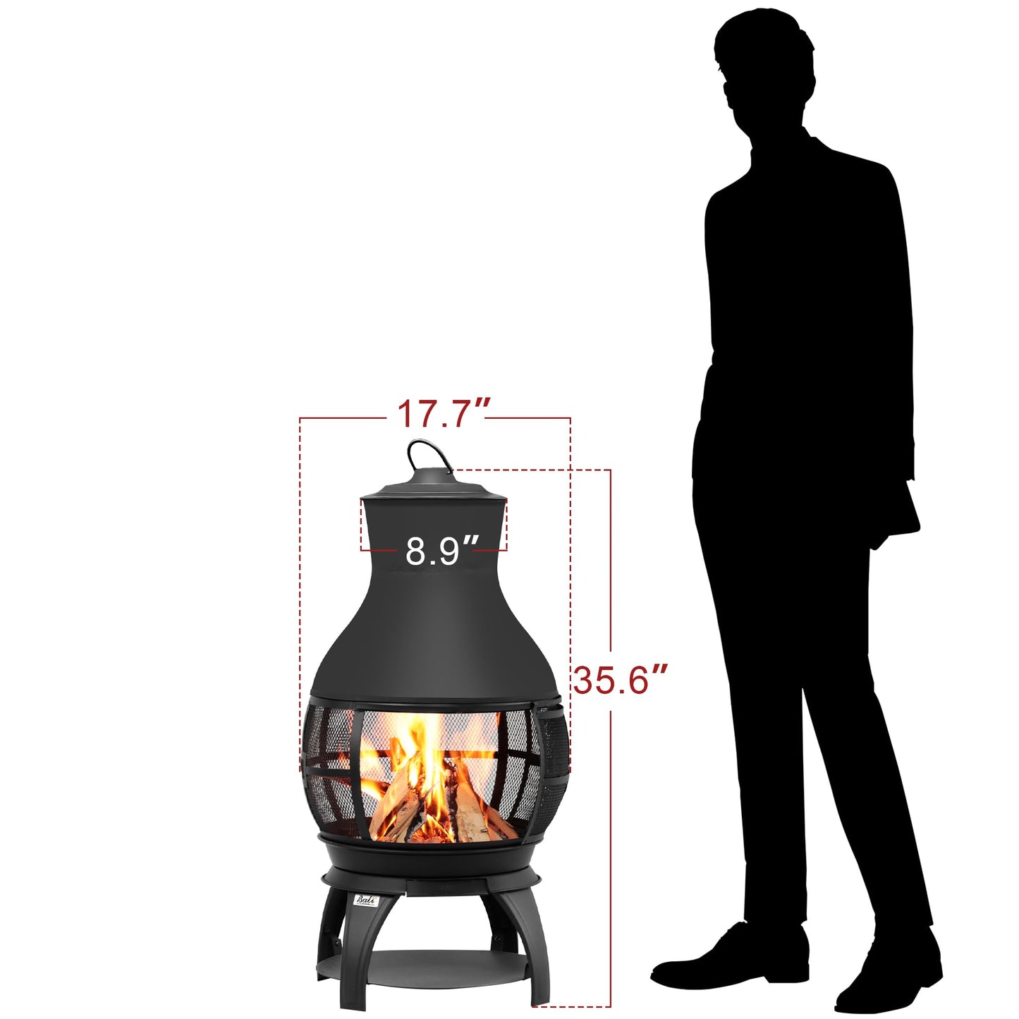 BALI OUTDOORS Fire Pit Wood Burning Chiminea Outside Fireplace Patio Small Firepit, Size 17.7" W x 35.6" H, Brown-Black - CookCave