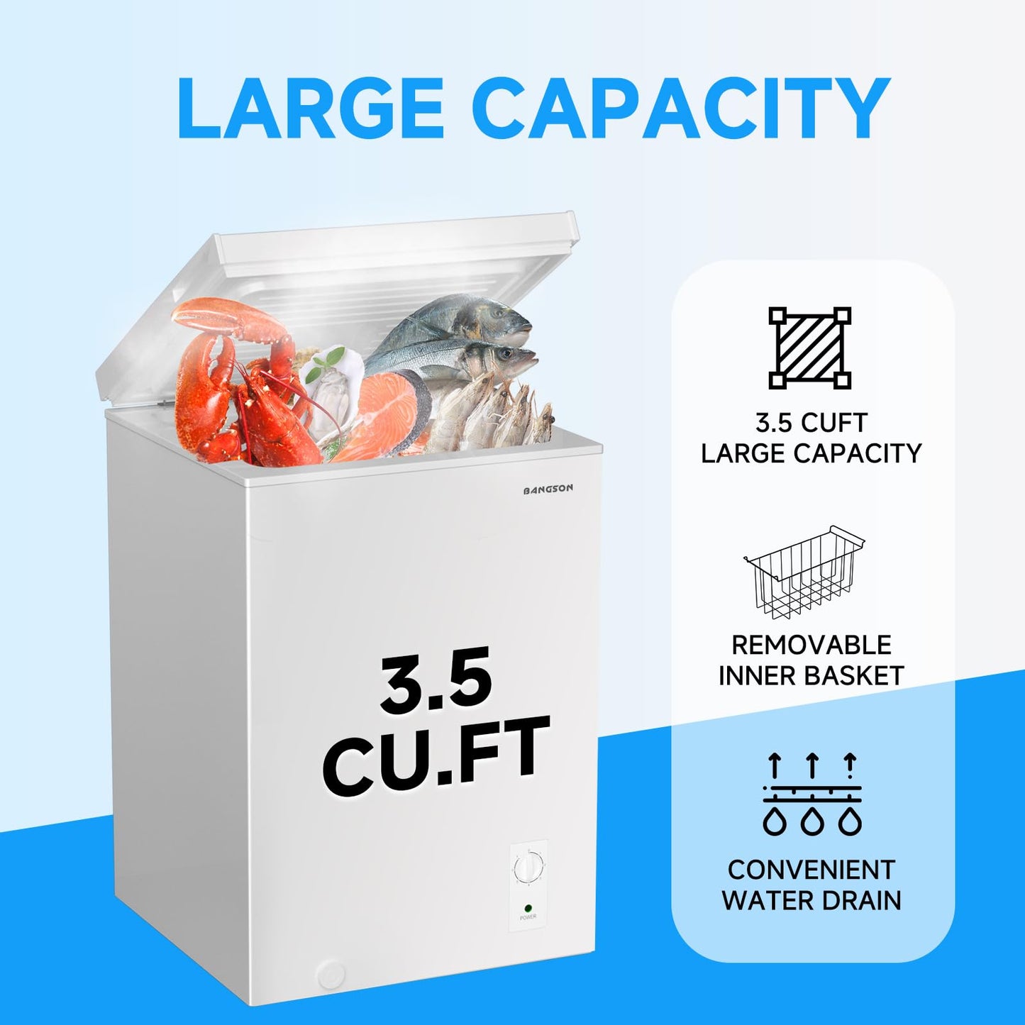 BANGSON Chest Freezer,3.5 Cu.Ft Freezer With Removable Basket,Adjustable Temperature Deep Freezer for Home/Dorms/Apartment/Office - CookCave
