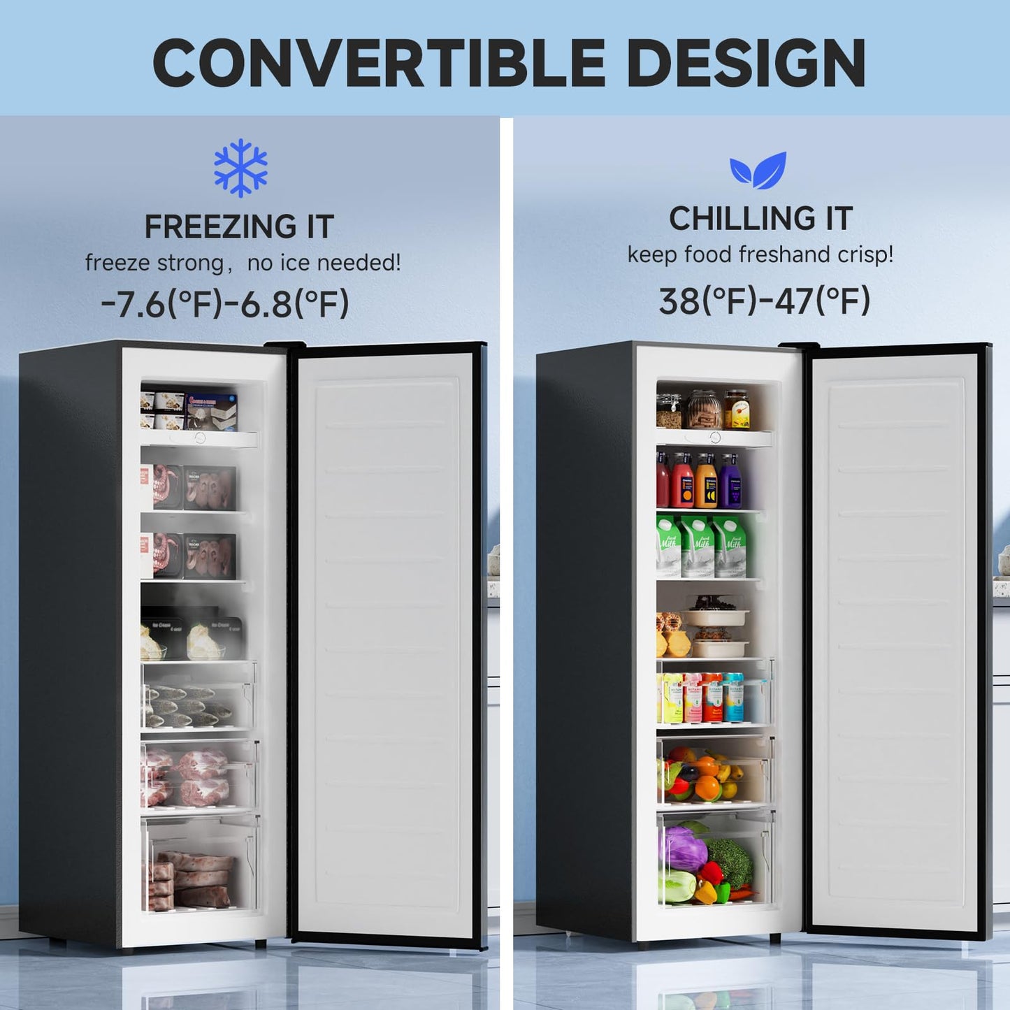 BANGSON Upright Freezer, 7.0 Cu.ft Stand Up Freezer, Convertible Upright Freezer/Refrigerator, Single Door for Kitchen,Garage, Office, Apartment, Silver - CookCave