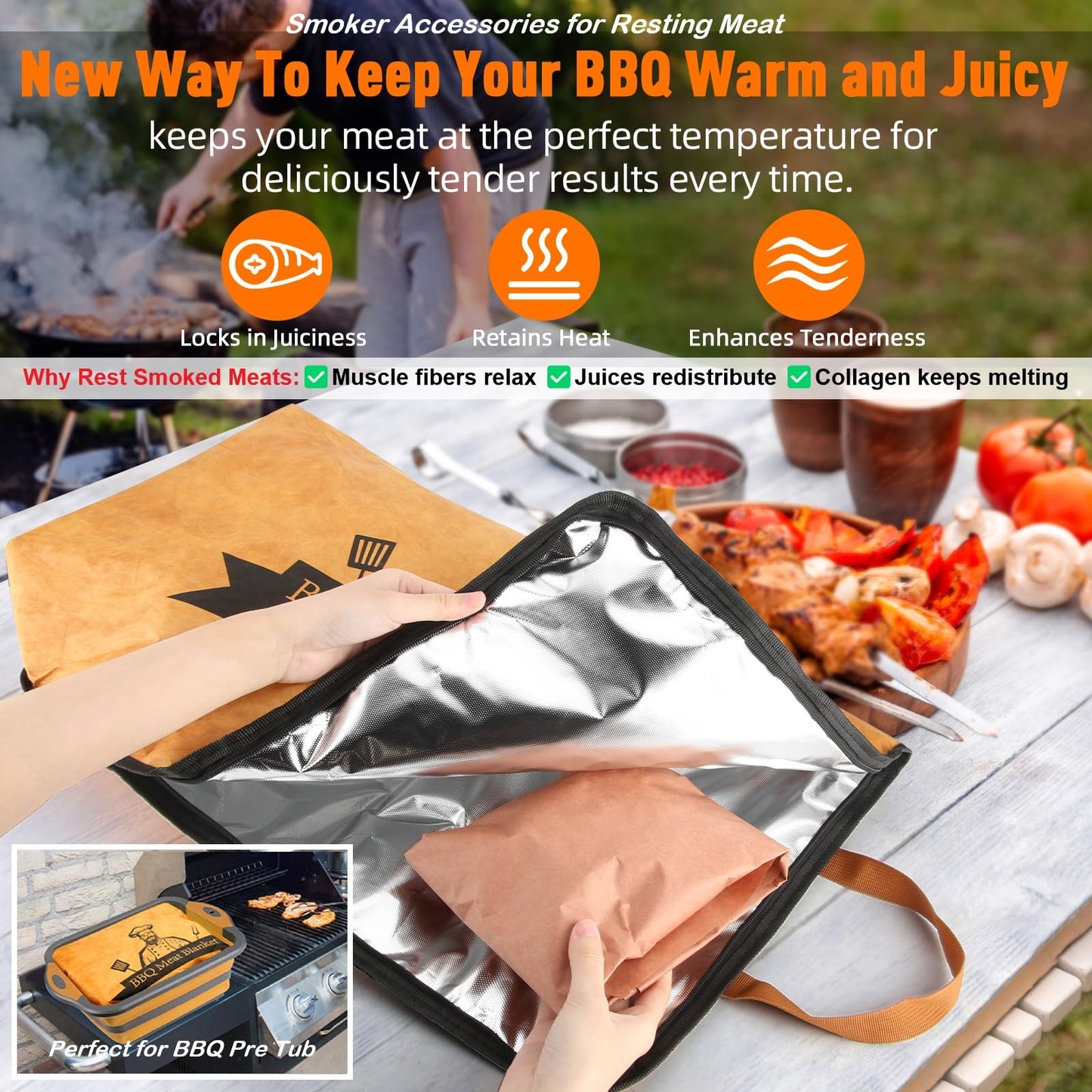 BBQ Blanket for Resting Meat,Smoker Meat Resting Blanket, Reusable Smoker Grilling Meat Insulated Resting Bag with Wide Mouth for Large Brisket/Beef/Pork Shoulders/Turkeys (BBQ Blanket 21in) - CookCave