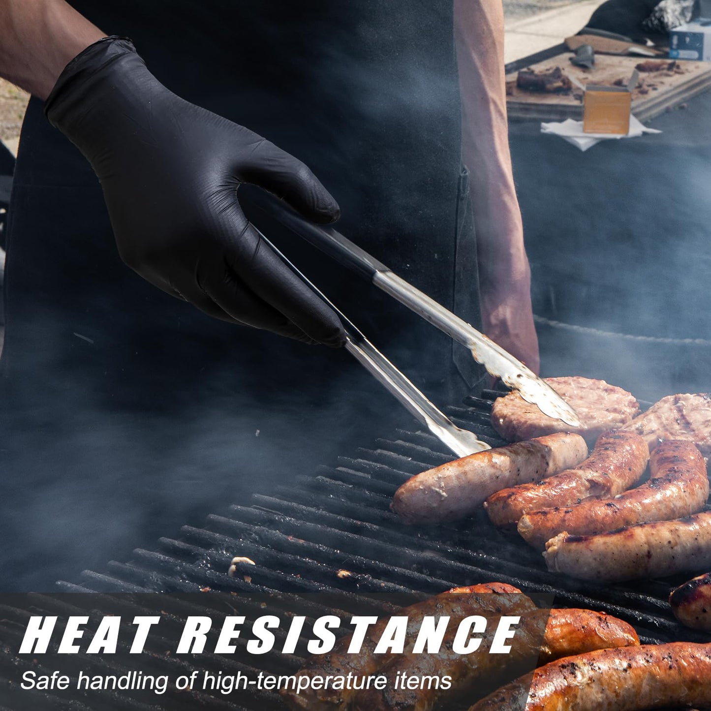 BBQ Gloves-200 Nitrile Disposable Gloves(XL)& 6 Cotton Liners, Grilling Glove, Meat Gloves, Black Cooking, Waterproof & Heat-Resistant for Smoking, Cooking, Grilling - CookCave