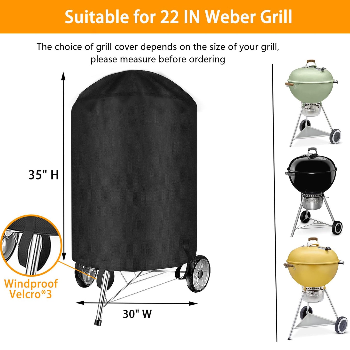 BBQ Grill Cover for Weber Grill Covers 22 Inch for Weber Kettle Grill Cover for Heavy Duty Waterproof BBQ Covers for Outside Kettle Accessories Griddle Cover - CookCave