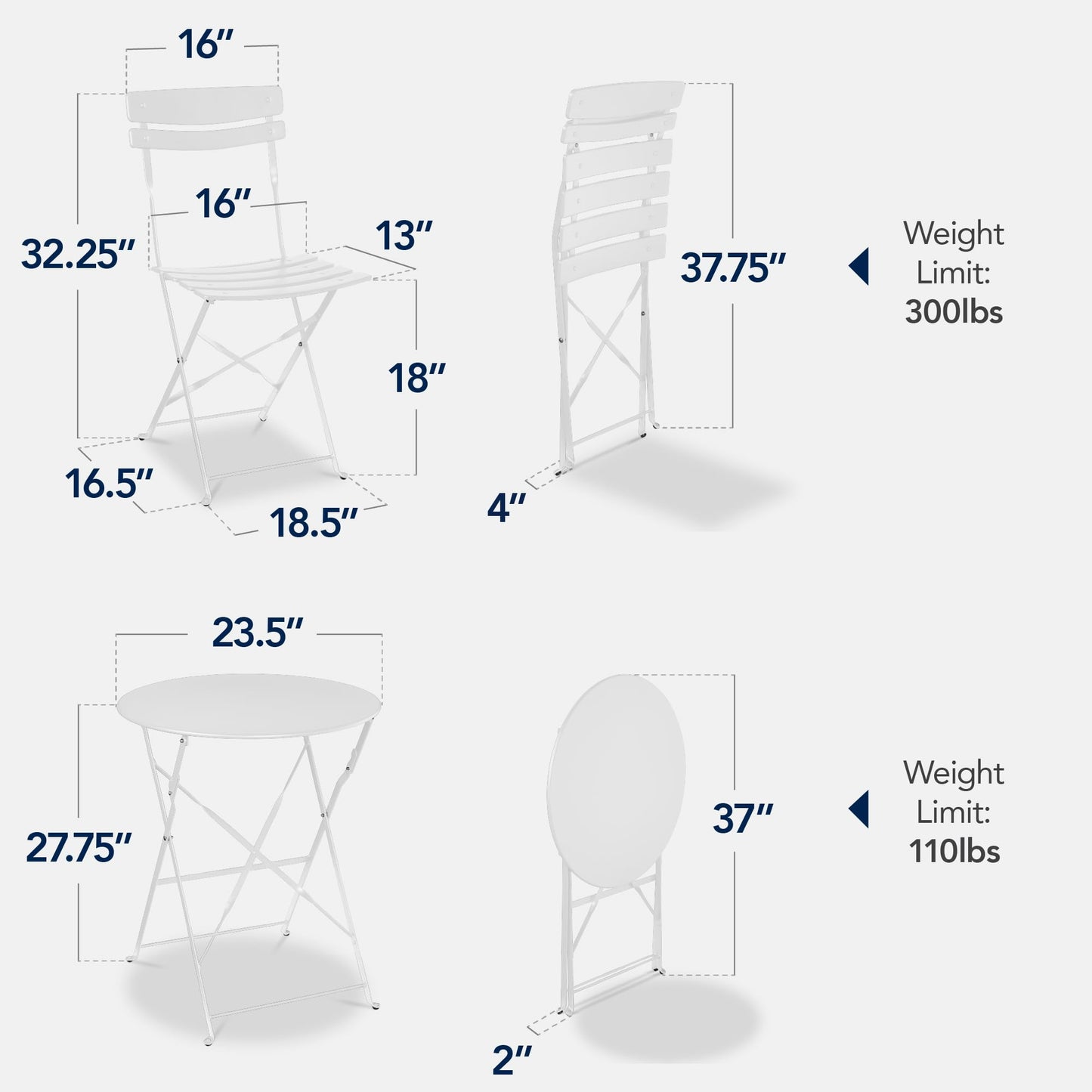 Best Choice Products 3-Piece Bistro Set, Space Saving Folding Design, Solid Steel, Outdoor Patio Furniture Set w/ 2 Chairs, Bistro Table - White - CookCave
