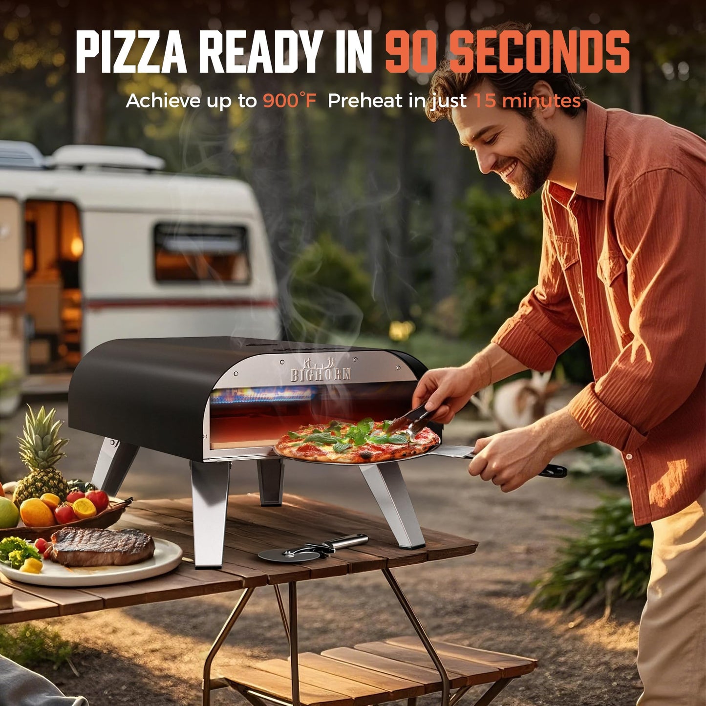 BIG HORN OUTDOORS 12" Pizza Oven Portable Gas Oven, Stone-Baked Pizzas Made Easy Use Anywhere, Backyard Camping Party Cooking with your Family or Friend - CookCave